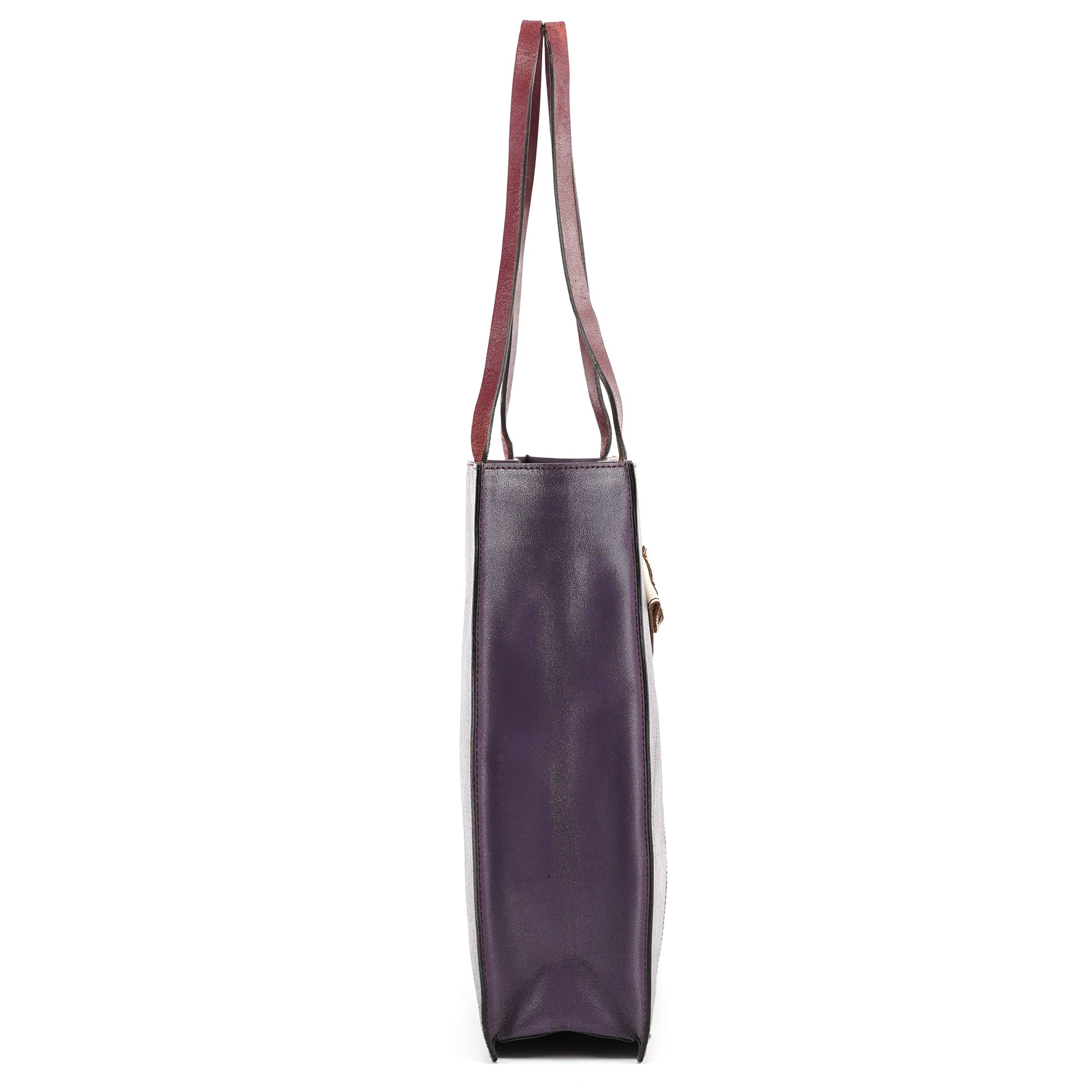 Purple Leather Floral Tote Bag