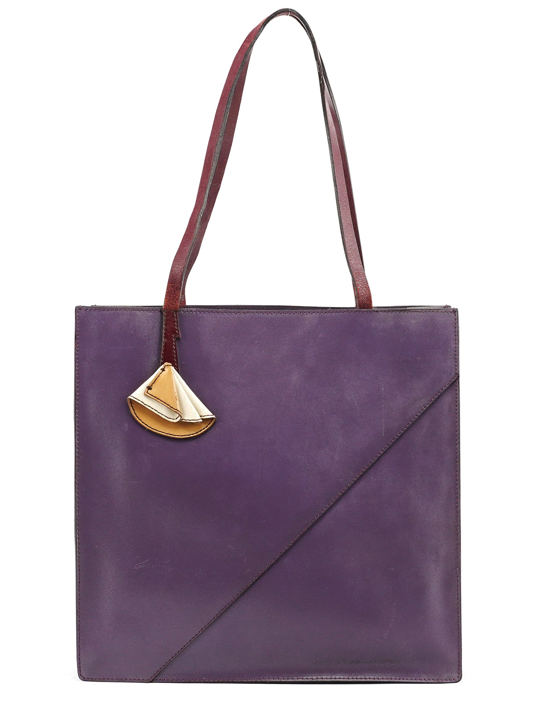 Purple Leather Floral Tote Bag
