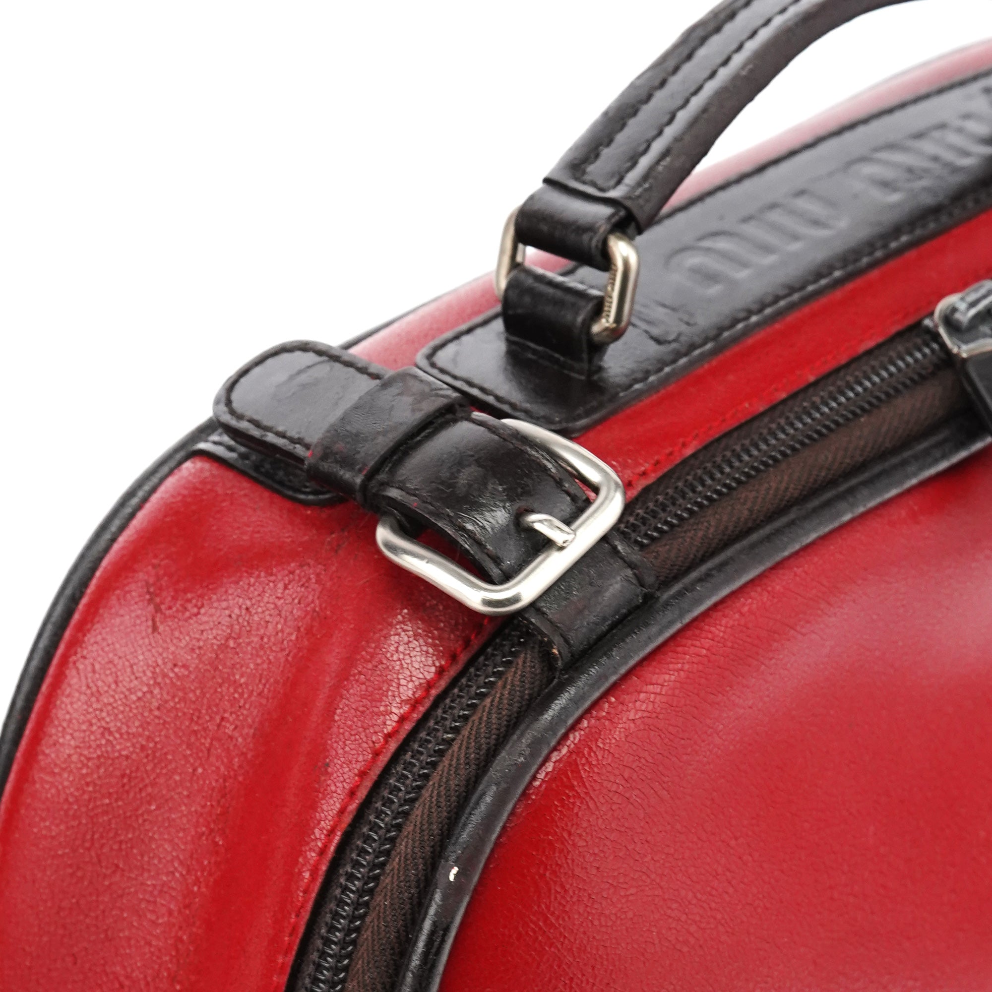 Red Black Leather Vanity Bag