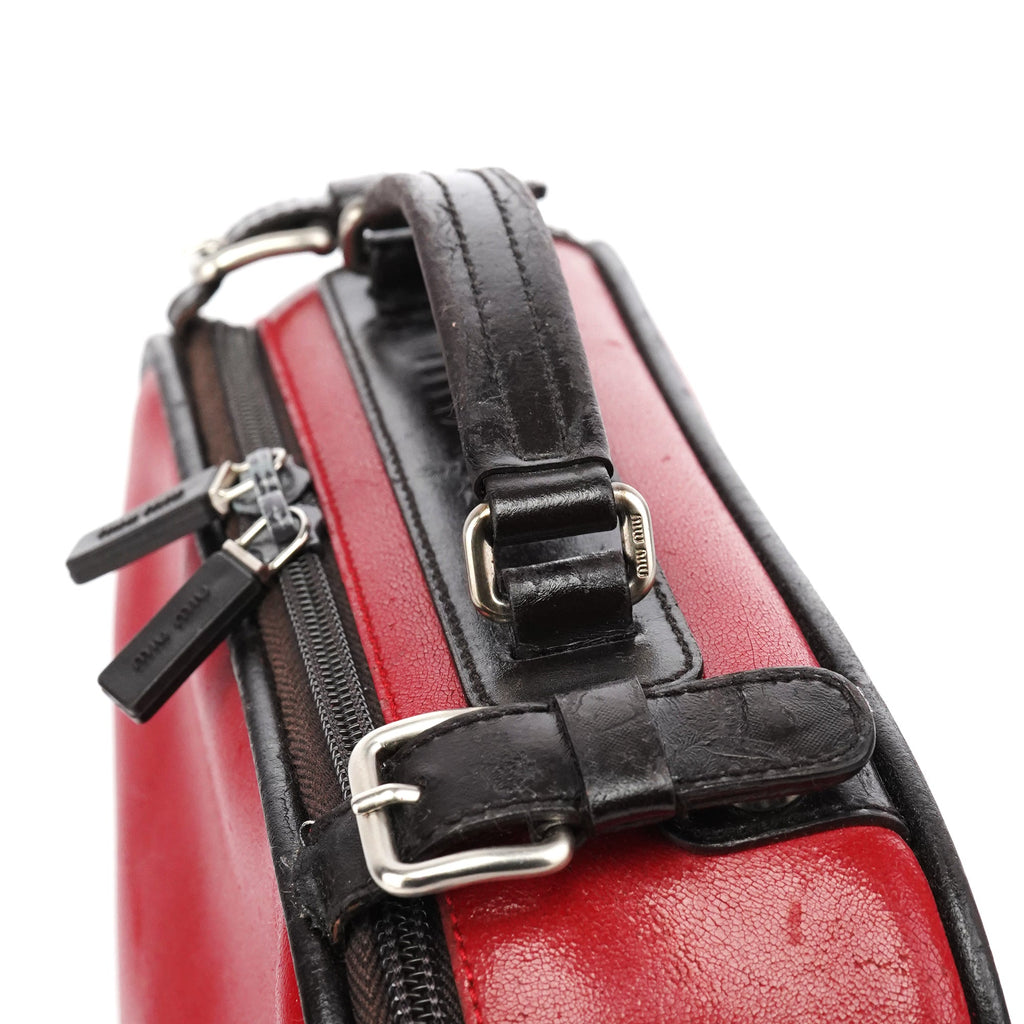 Red Black Leather Vanity Bag