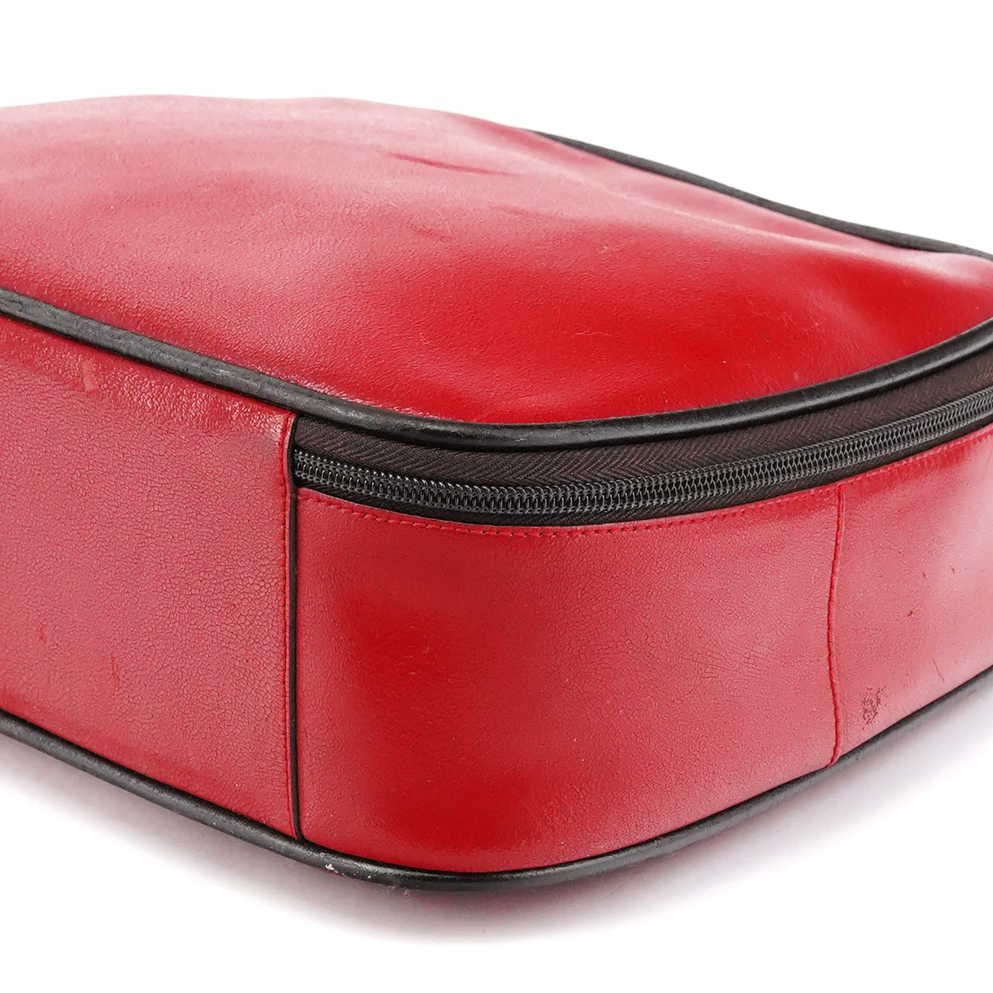 Red Black Leather Vanity Bag