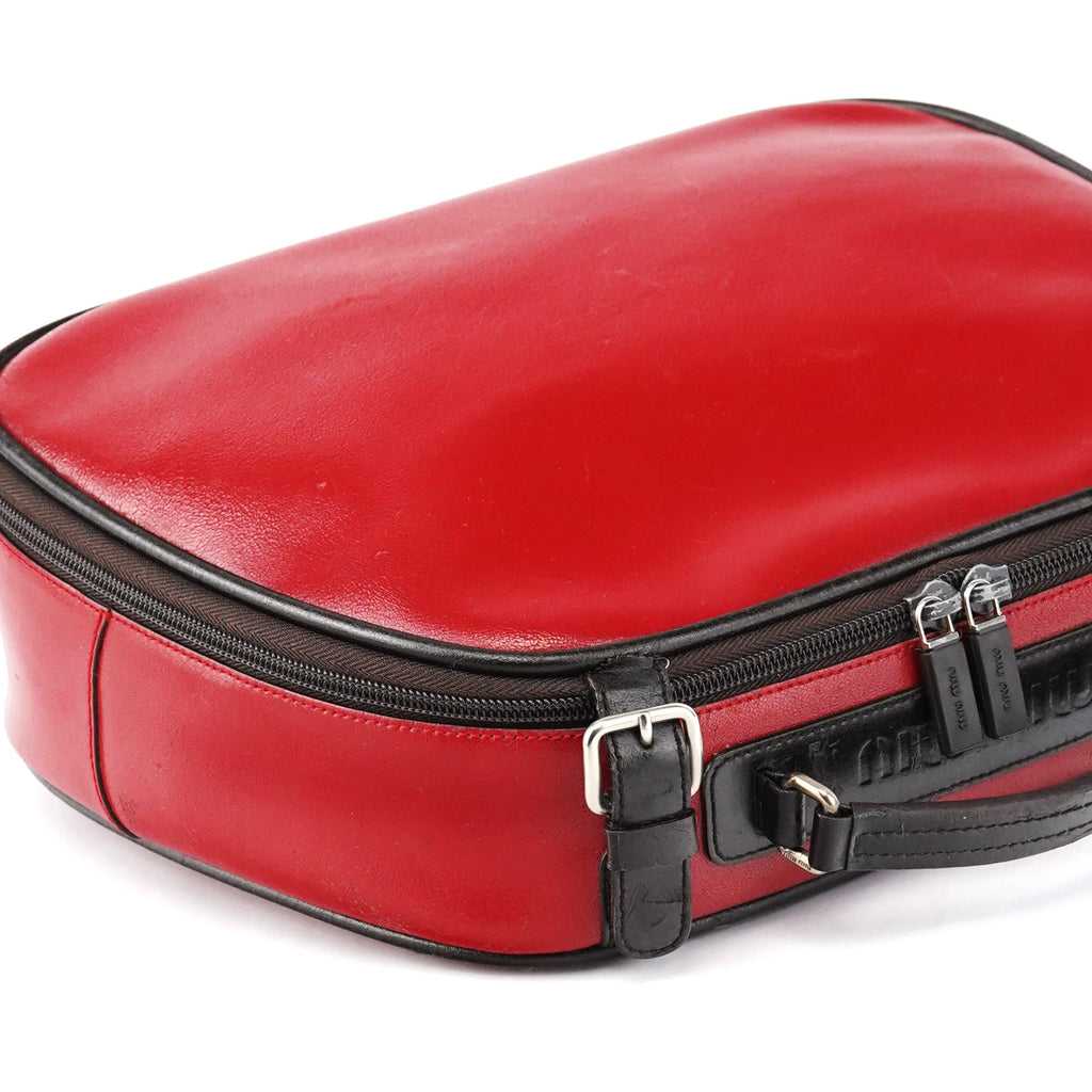 Red Black Leather Vanity Bag