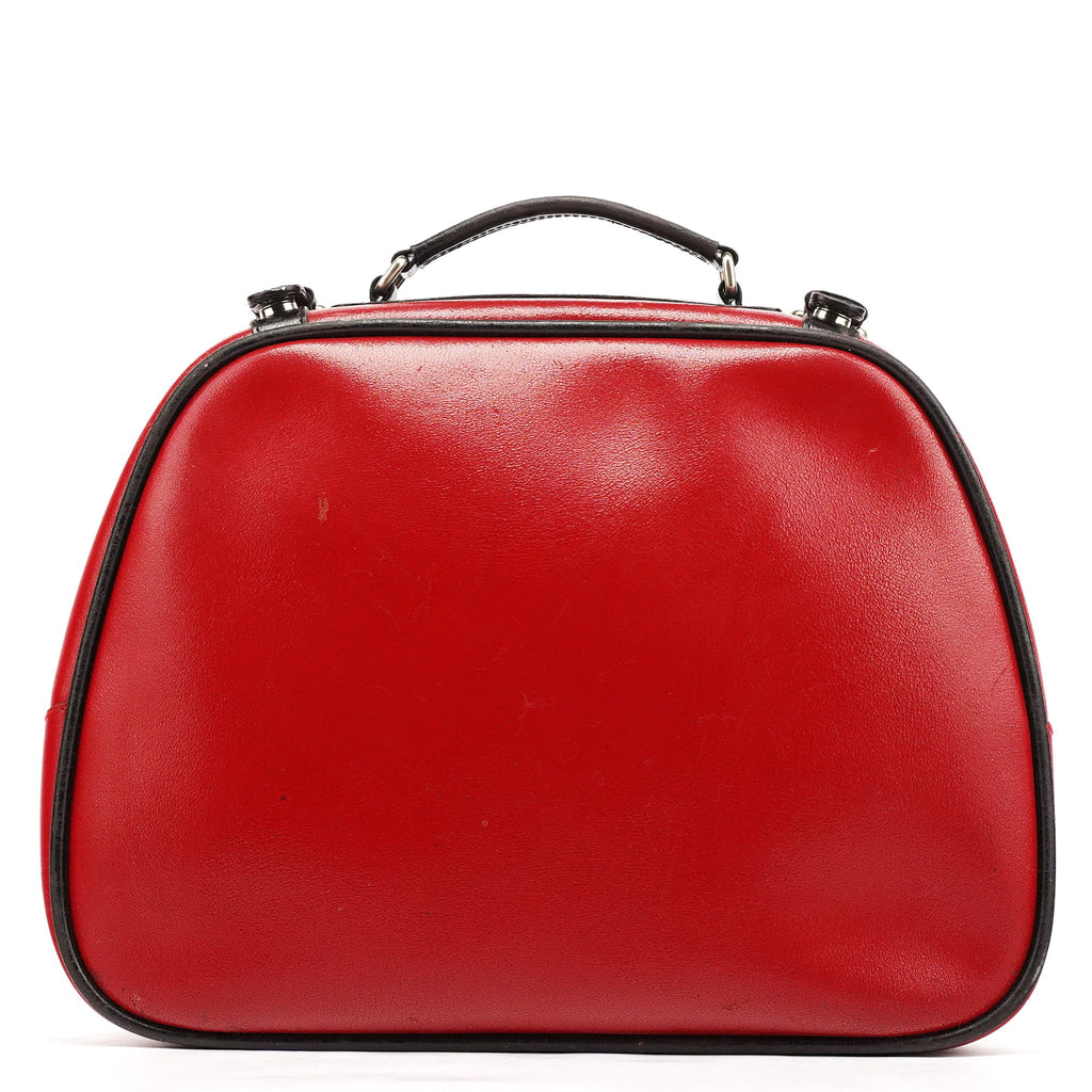Red Black Leather Vanity Bag