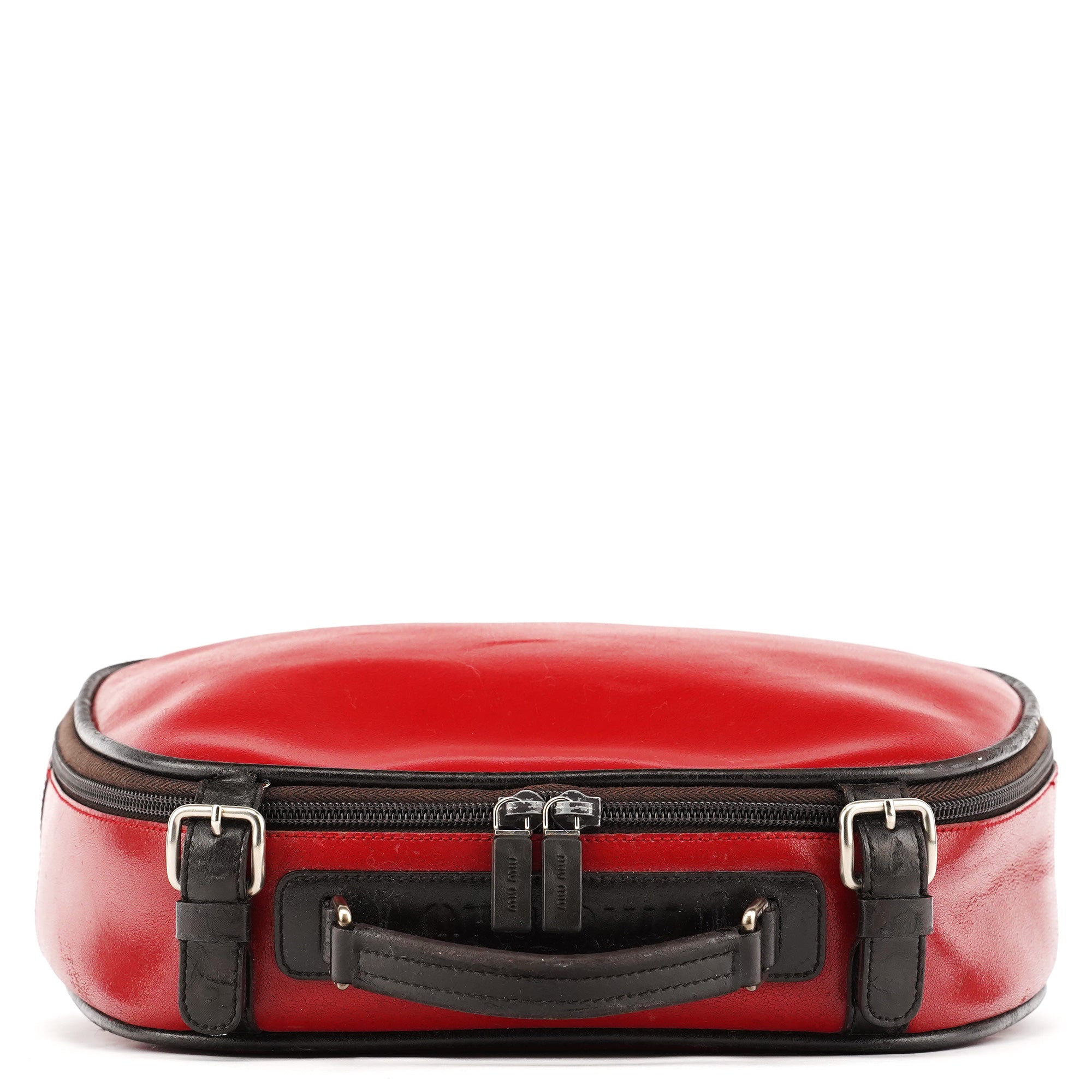 Red Black Leather Vanity Bag