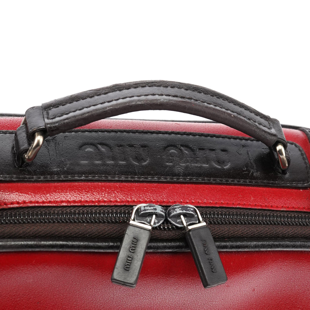 Red Black Leather Vanity Bag