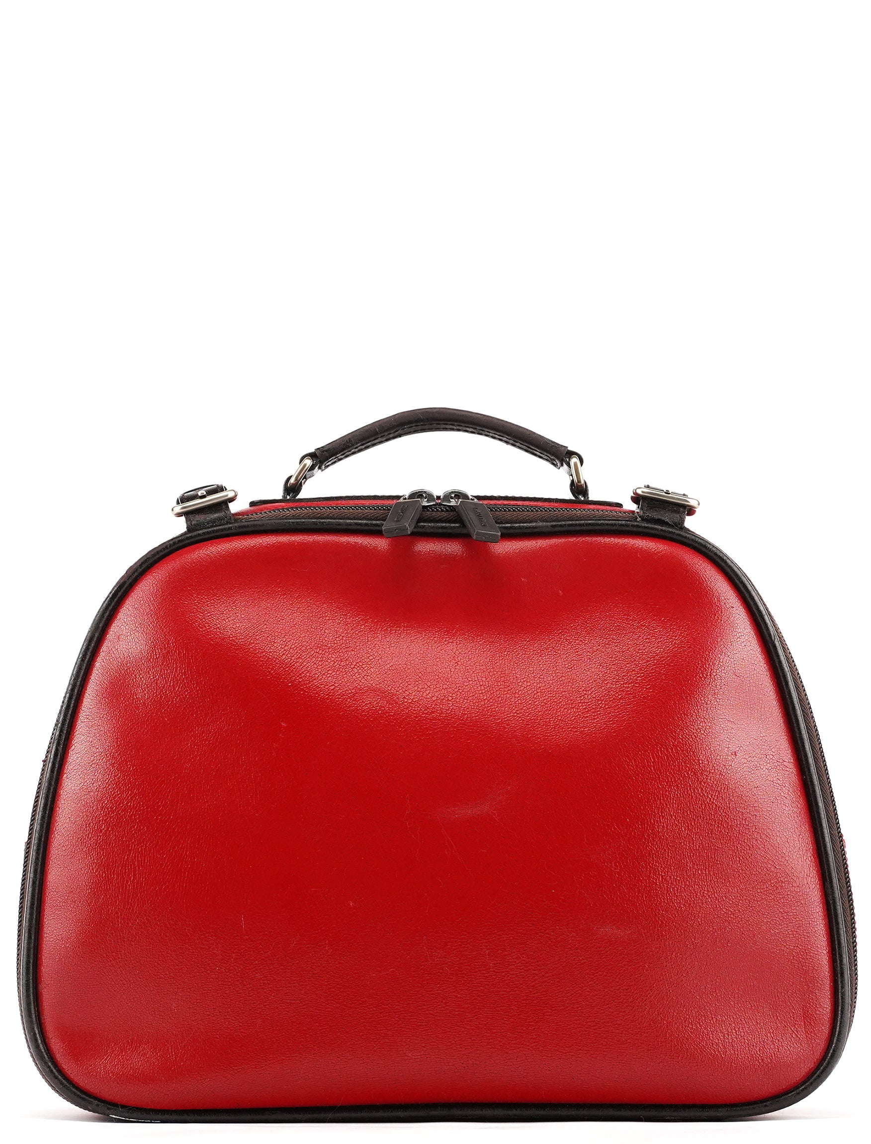 Red Black Leather Vanity Bag