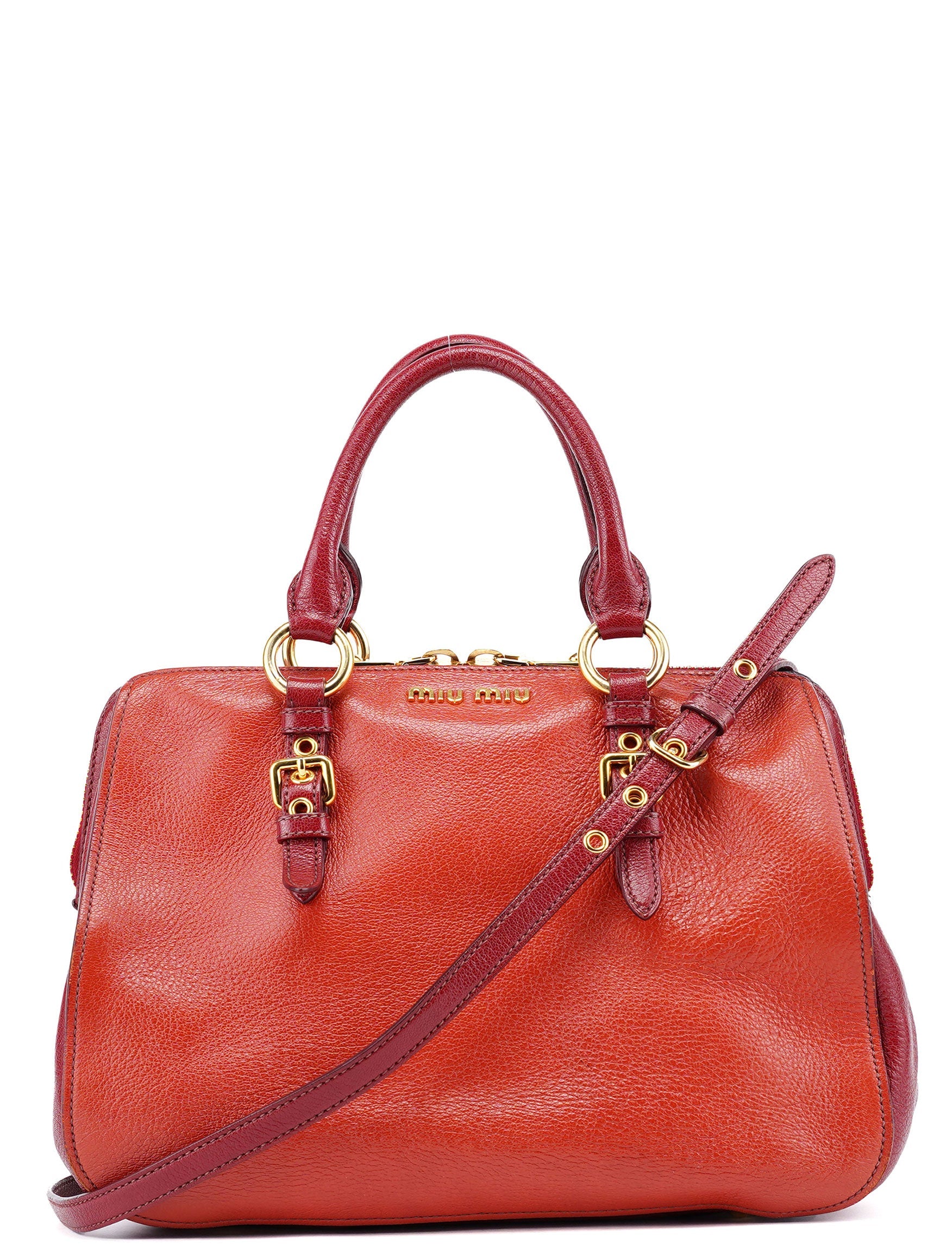 Red Pebbled Leather 2-Way Tote Bag