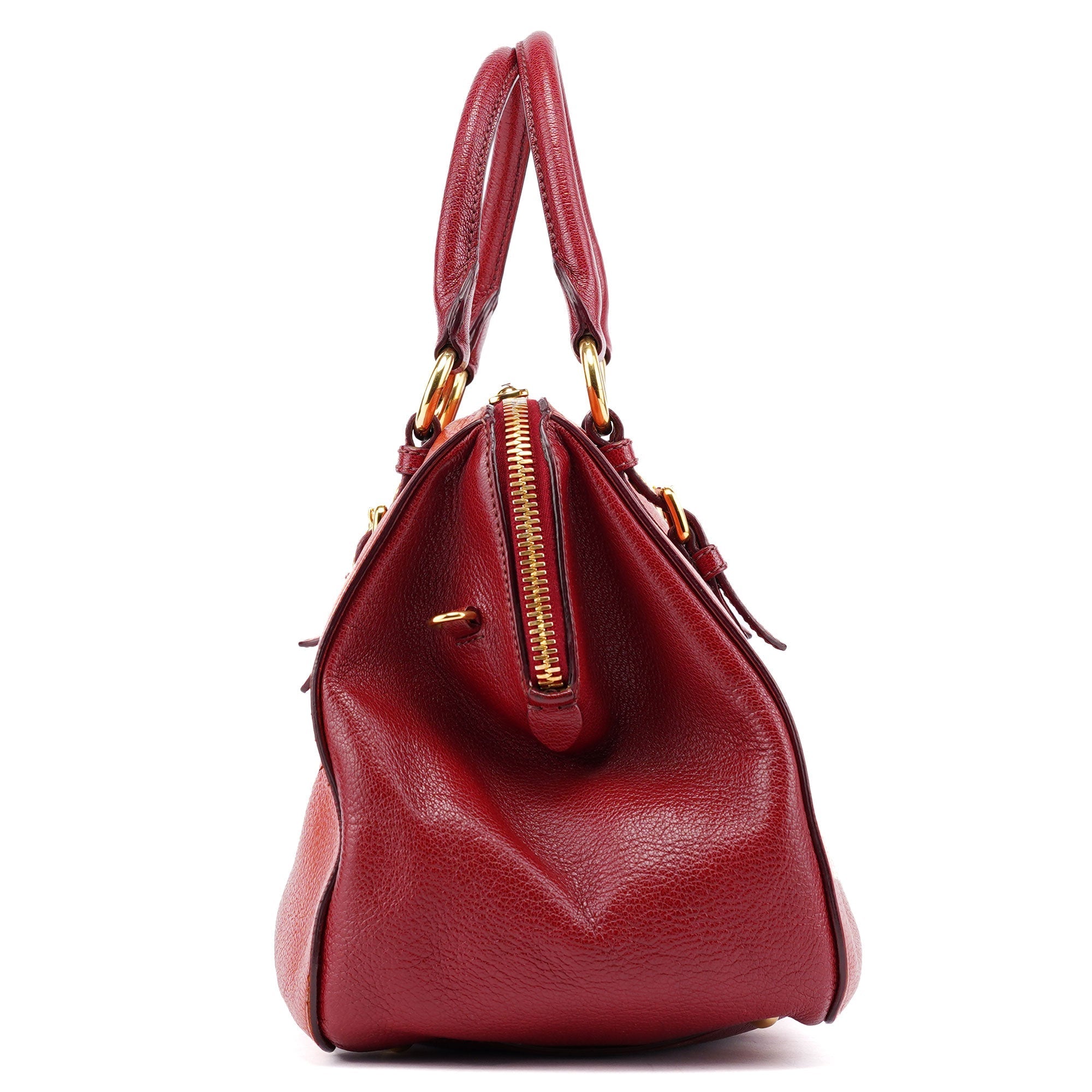 Red Pebbled Leather 2-Way Tote Bag