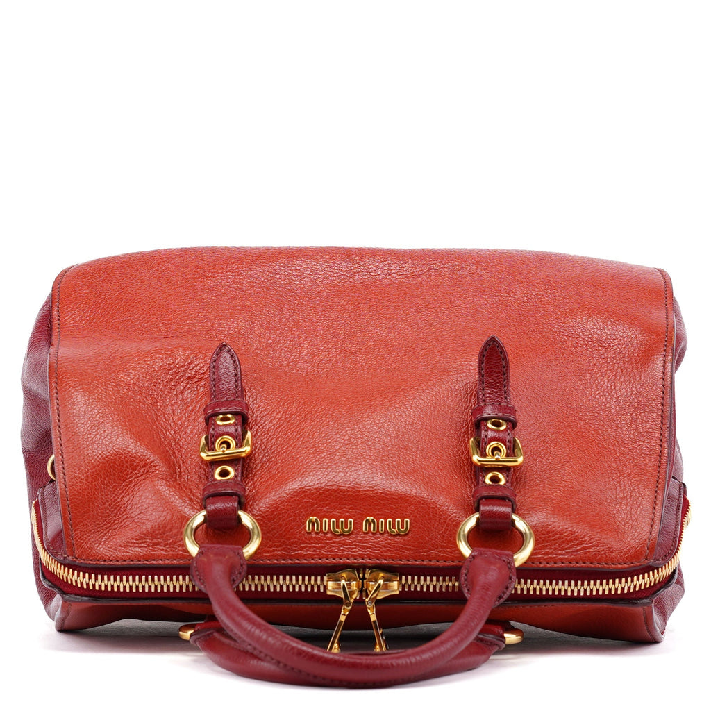 Red Pebbled Leather 2-Way Tote Bag