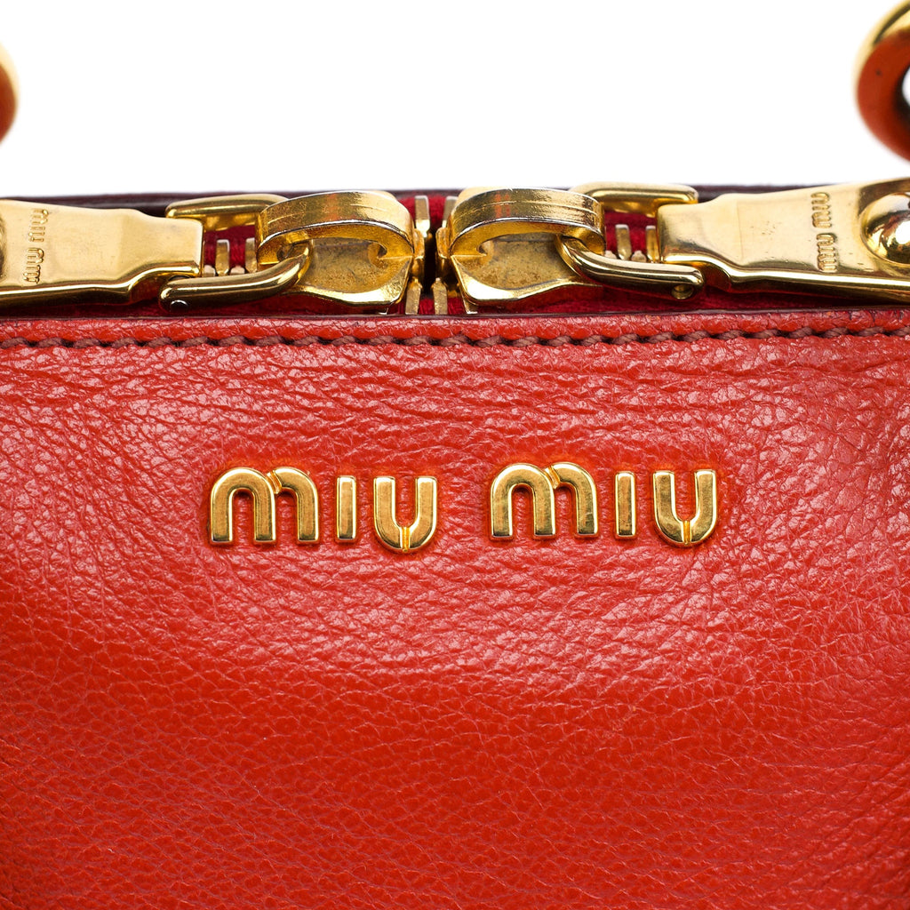 Red Pebbled Leather 2-Way Tote Bag