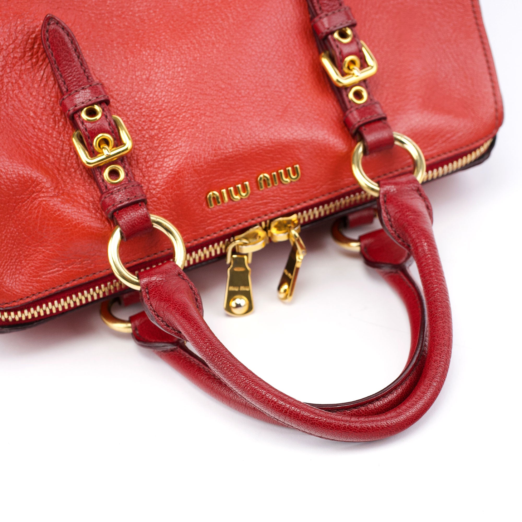 Red Pebbled Leather 2-Way Tote Bag