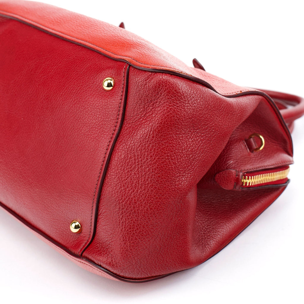 Red Pebbled Leather 2-Way Tote Bag