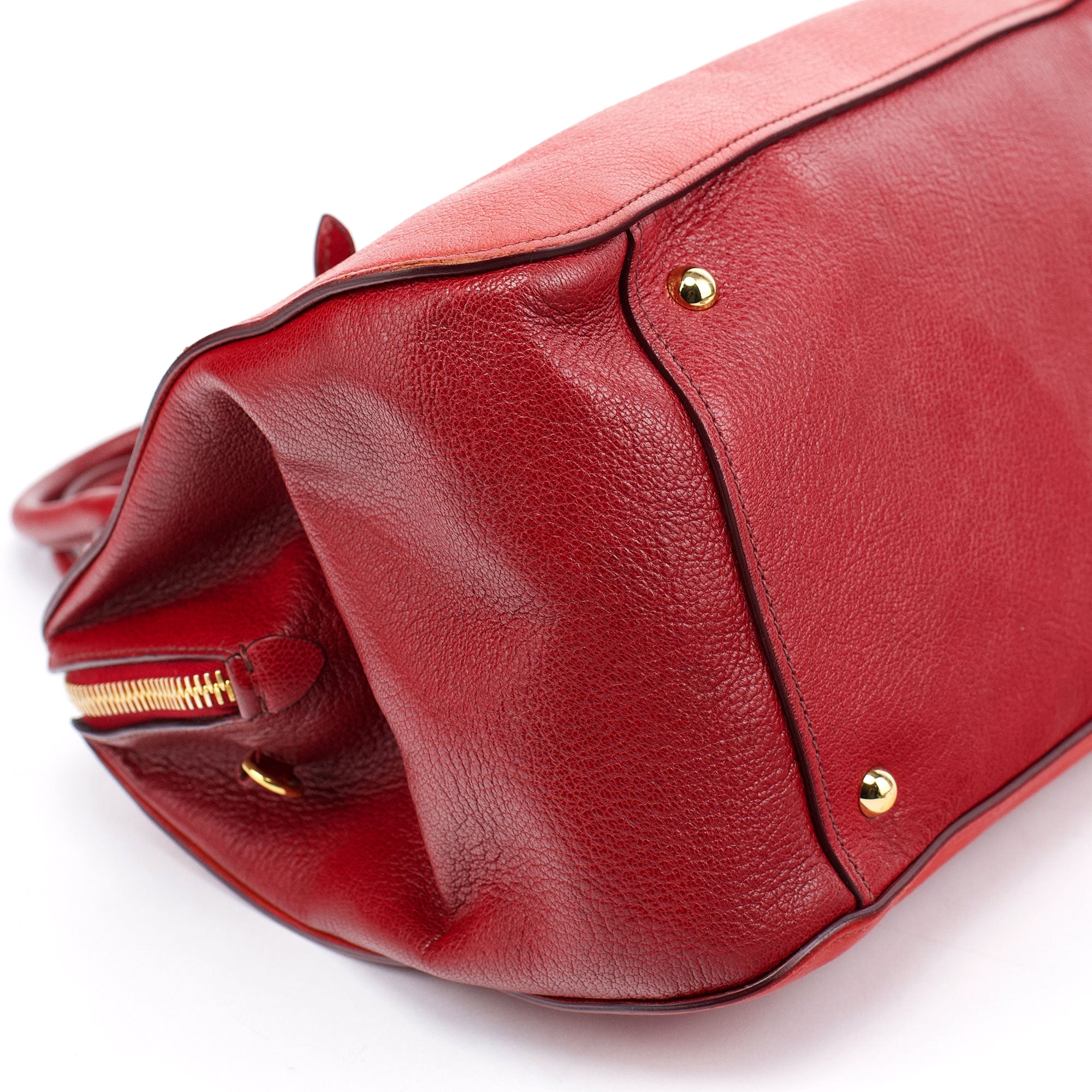 Red Pebbled Leather 2-Way Tote Bag