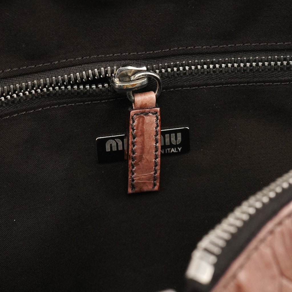Soft Pink Croc Embossed Leather Bag