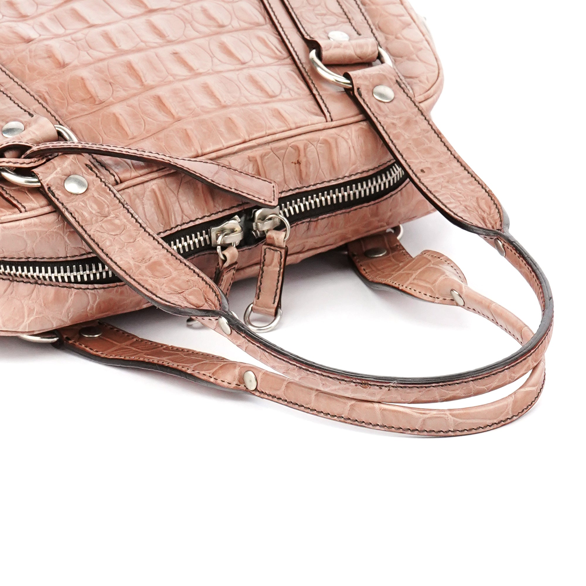 Soft Pink Croc Embossed Leather Bag
