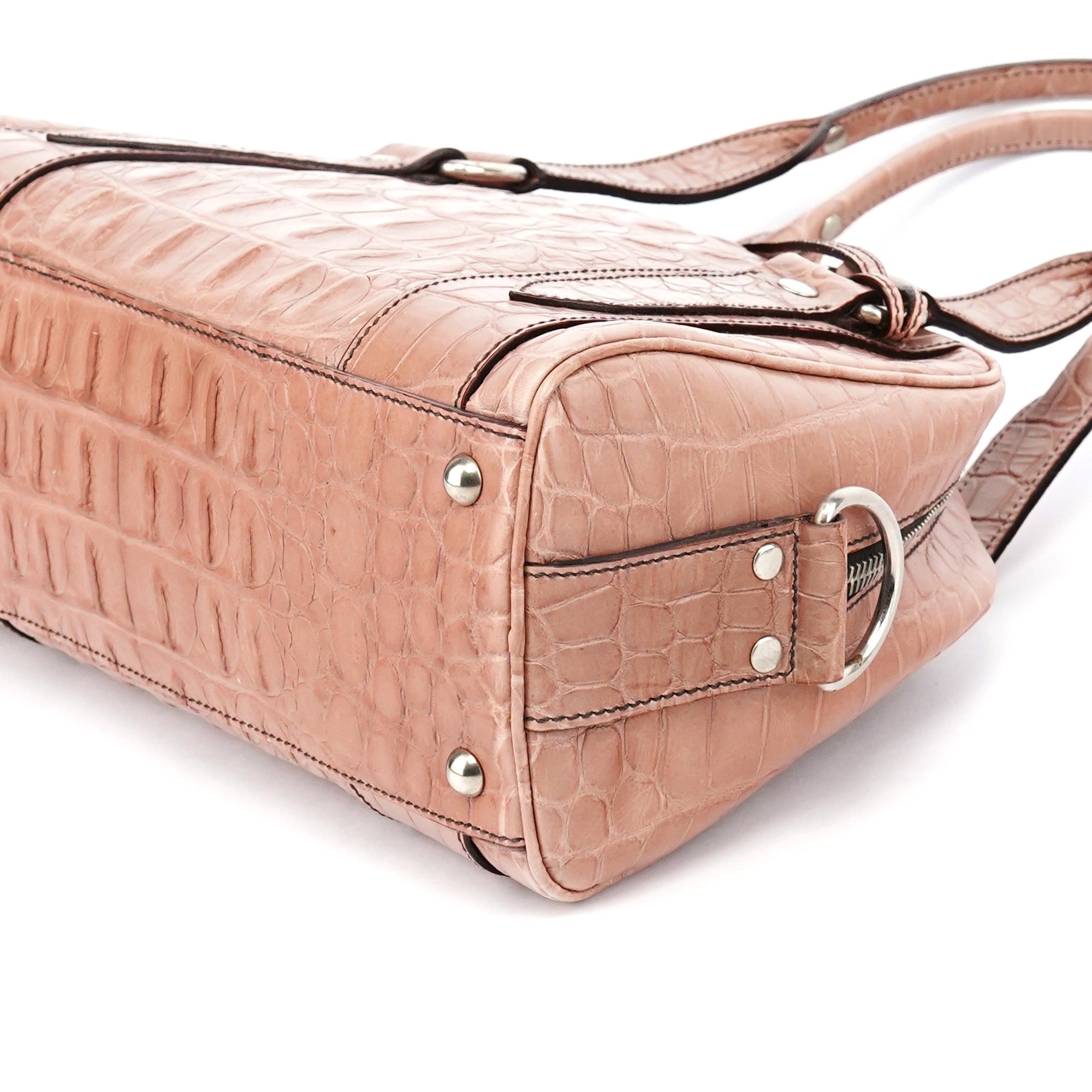 Soft Pink Croc Embossed Leather Bag