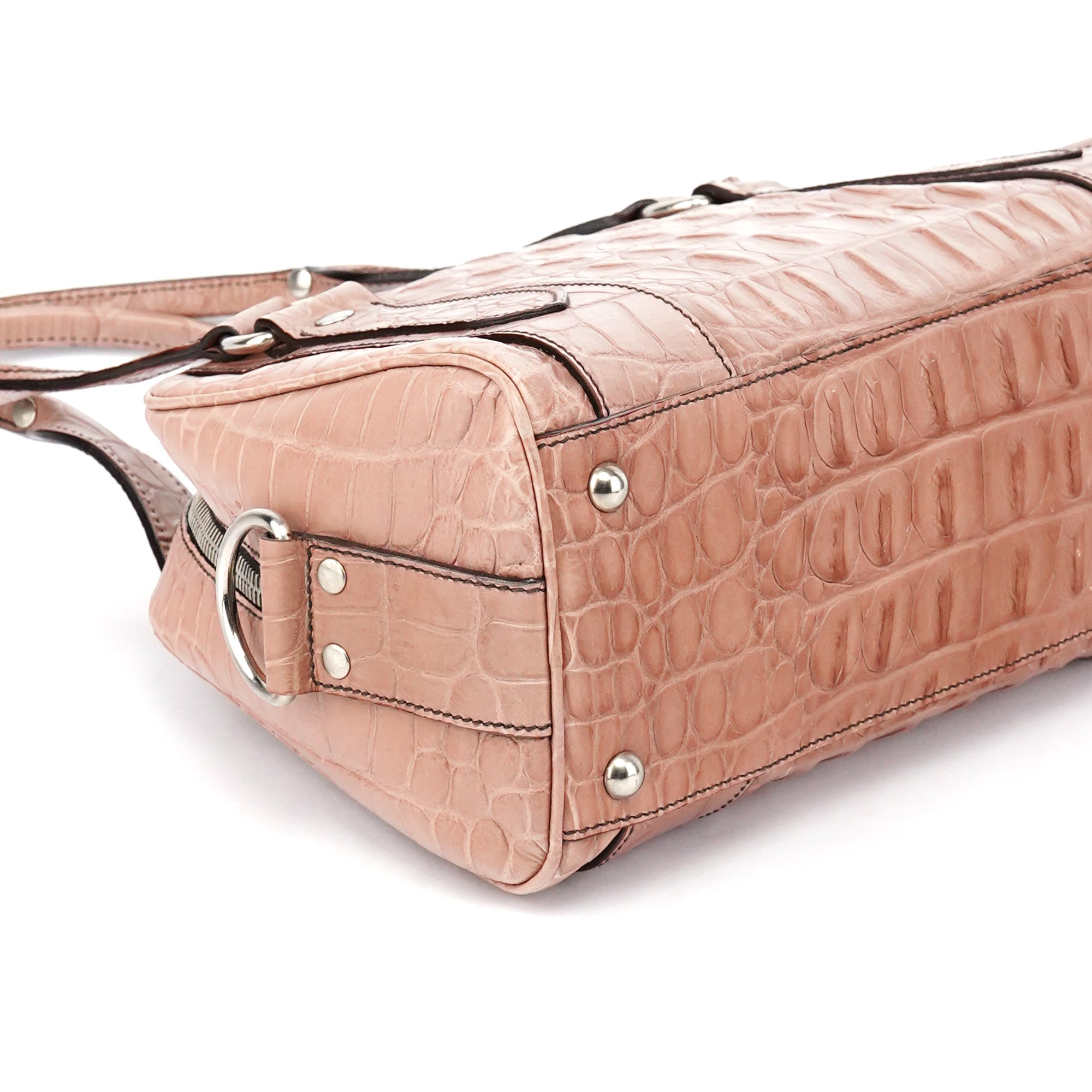 Soft Pink Croc Embossed Leather Bag