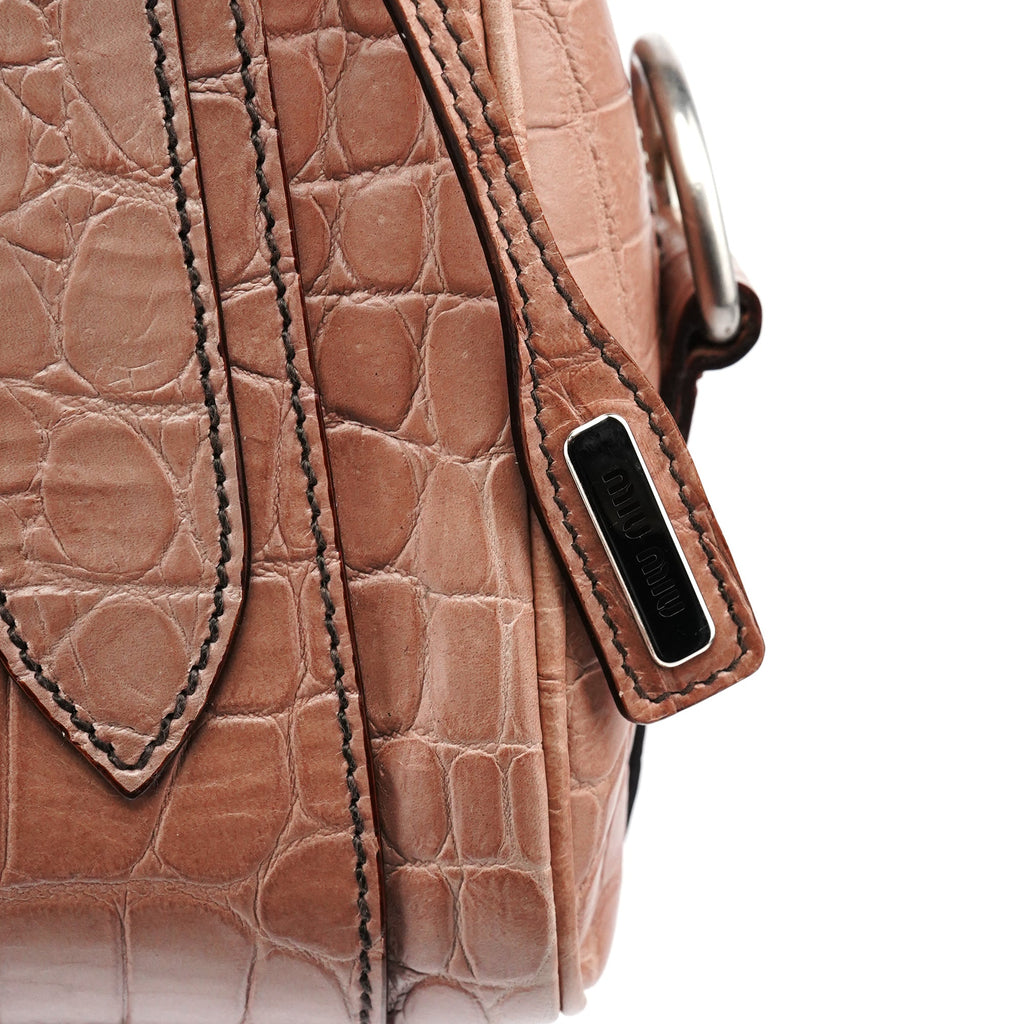 Soft Pink Croc Embossed Leather Bag