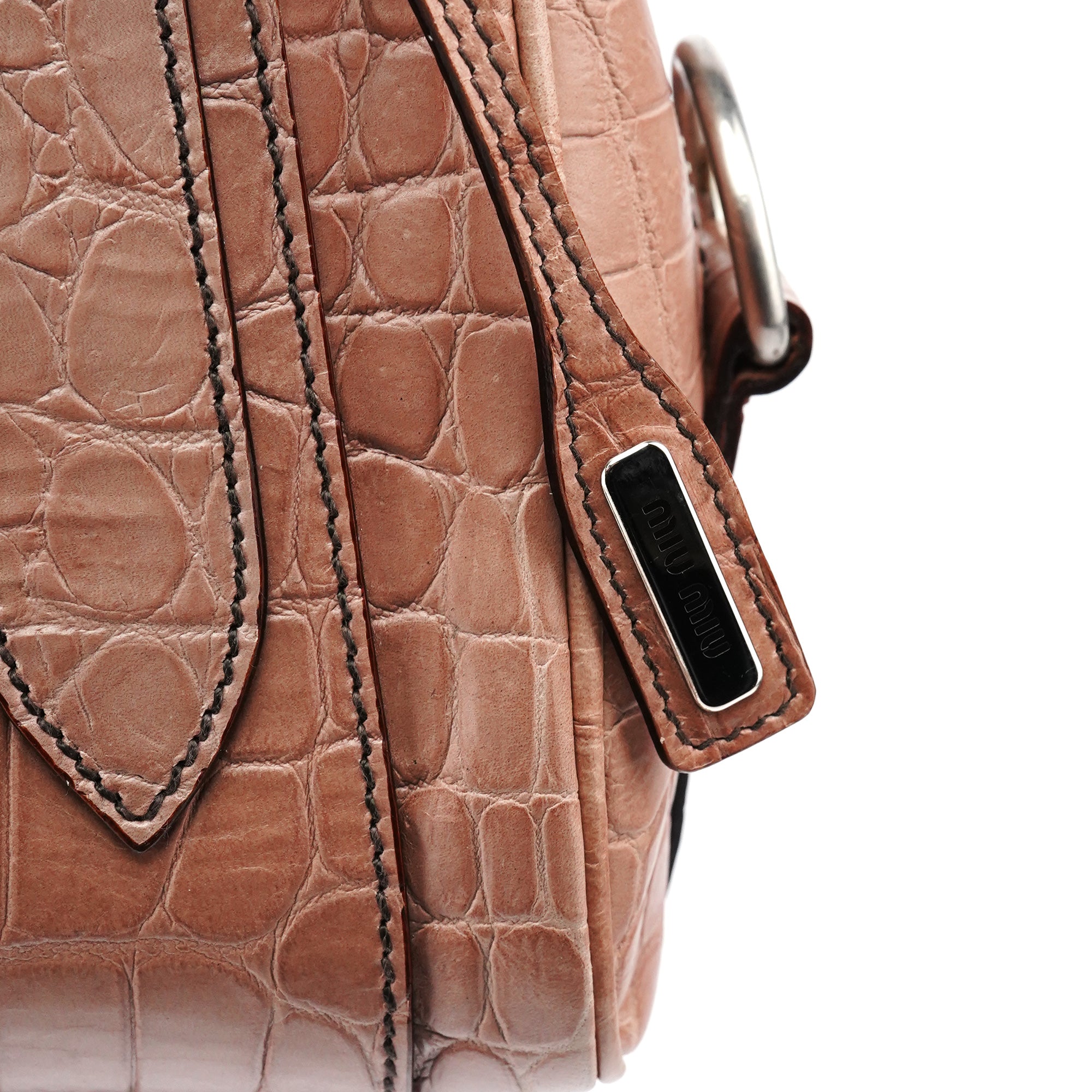 Soft Pink Croc Embossed Leather Bag