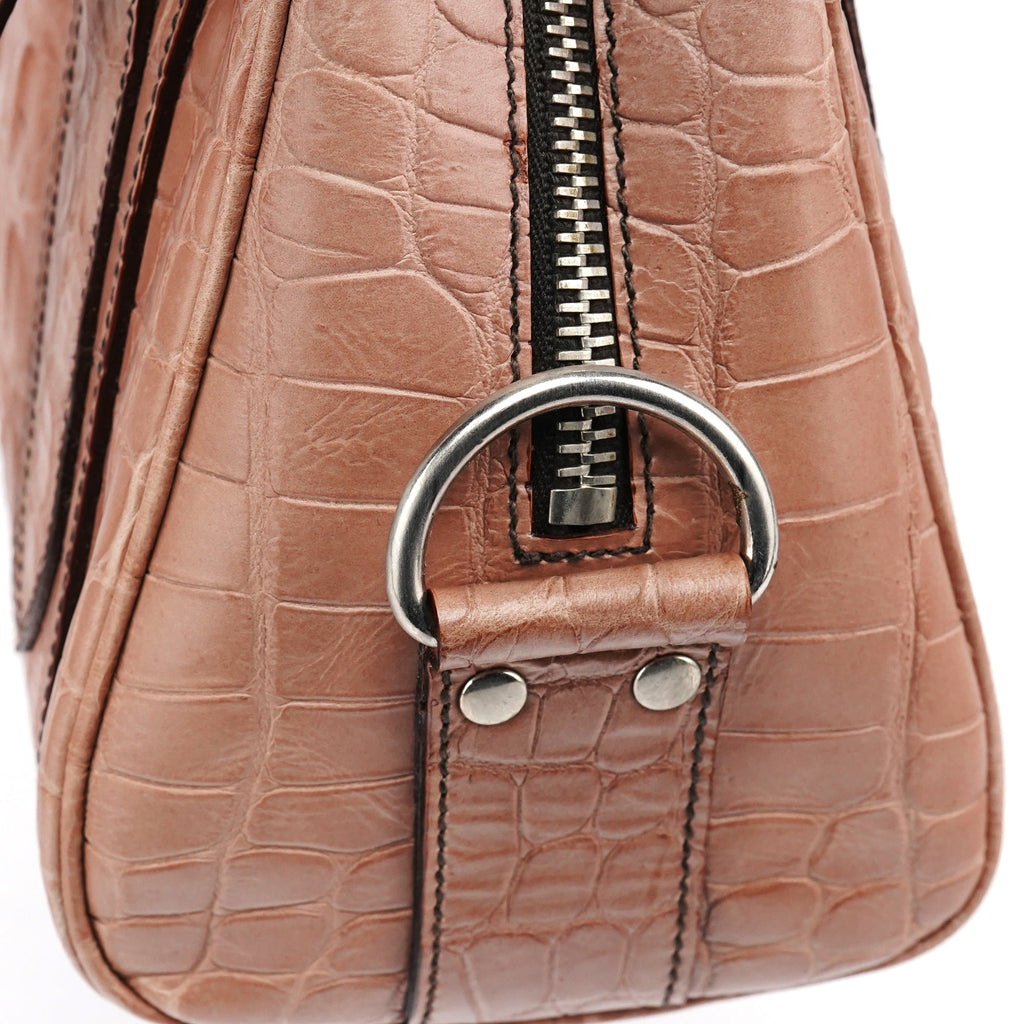 Soft Pink Croc Embossed Leather Bag