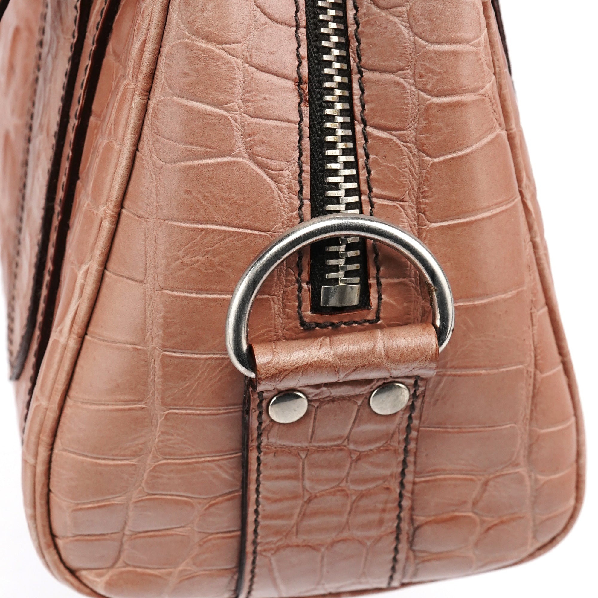 Soft Pink Croc Embossed Leather Bag