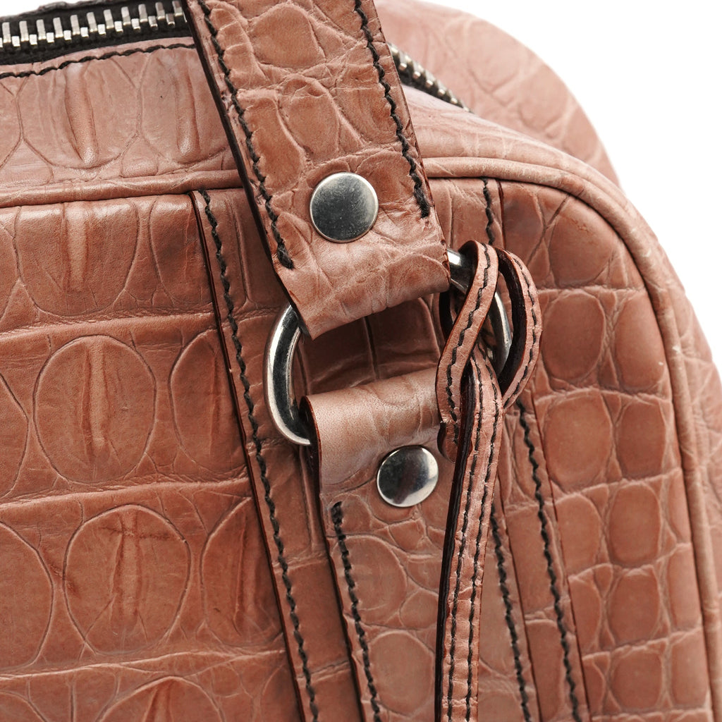 Soft Pink Croc Embossed Leather Bag