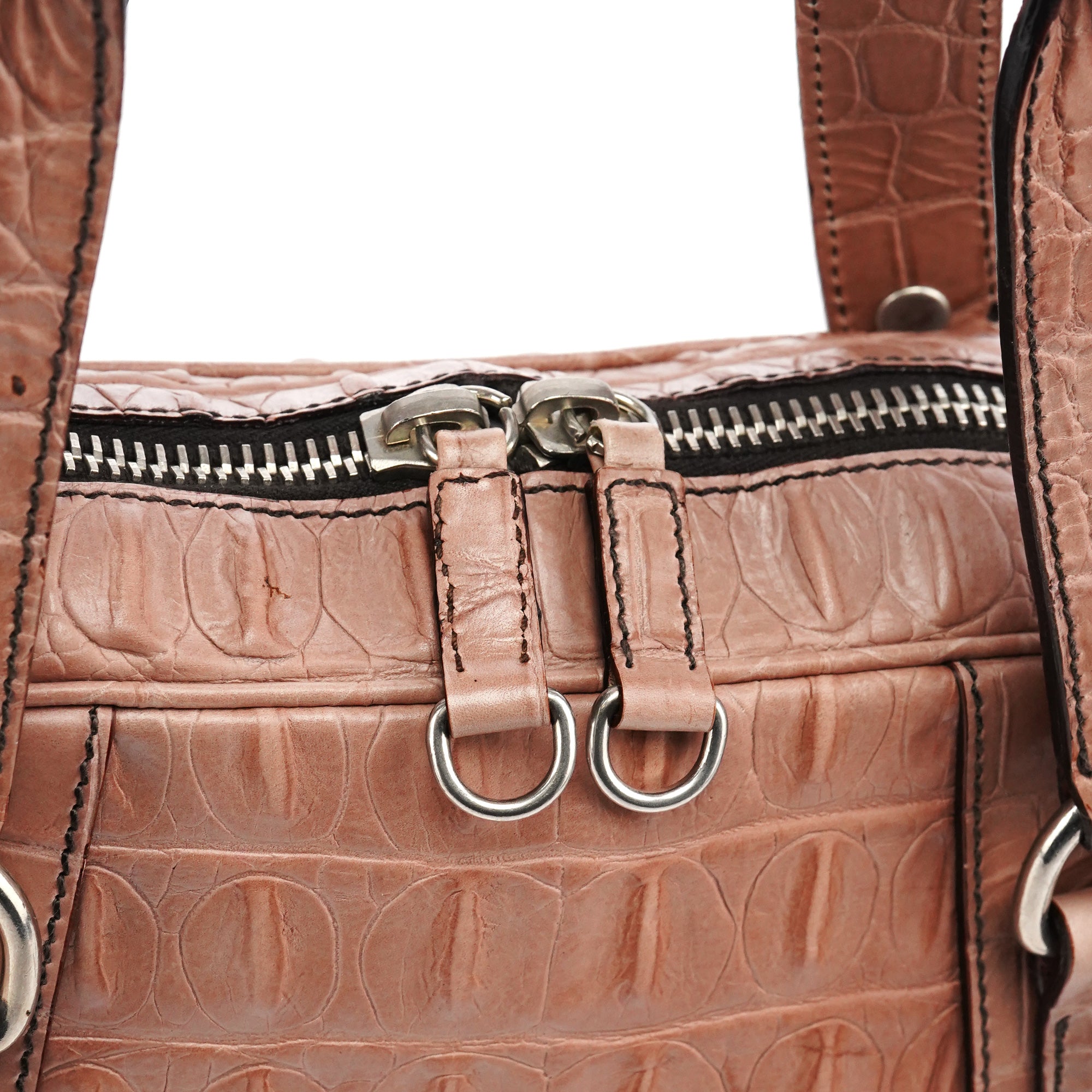 Soft Pink Croc Embossed Leather Bag