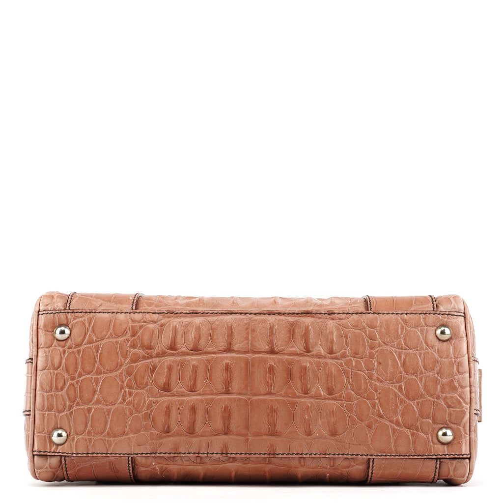 Soft Pink Croc Embossed Leather Bag