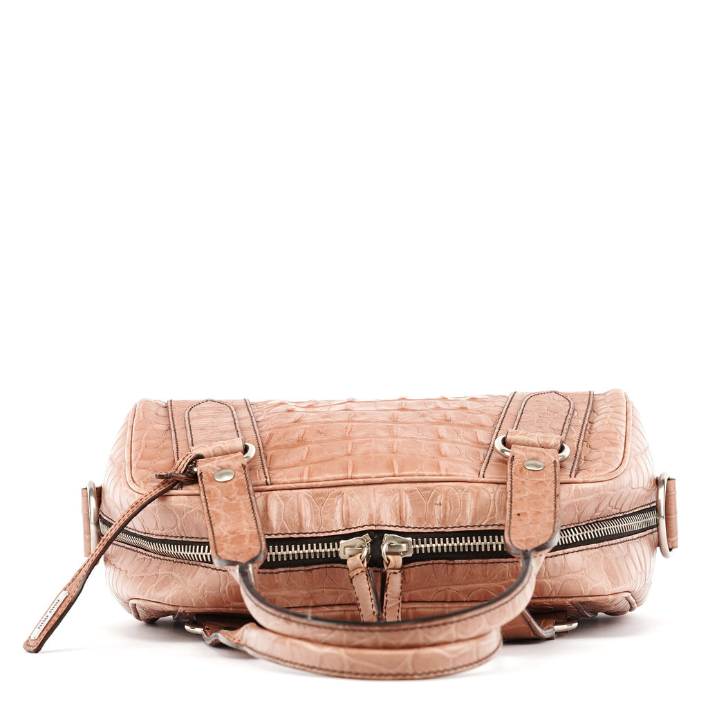 Soft Pink Croc Embossed Leather Bag