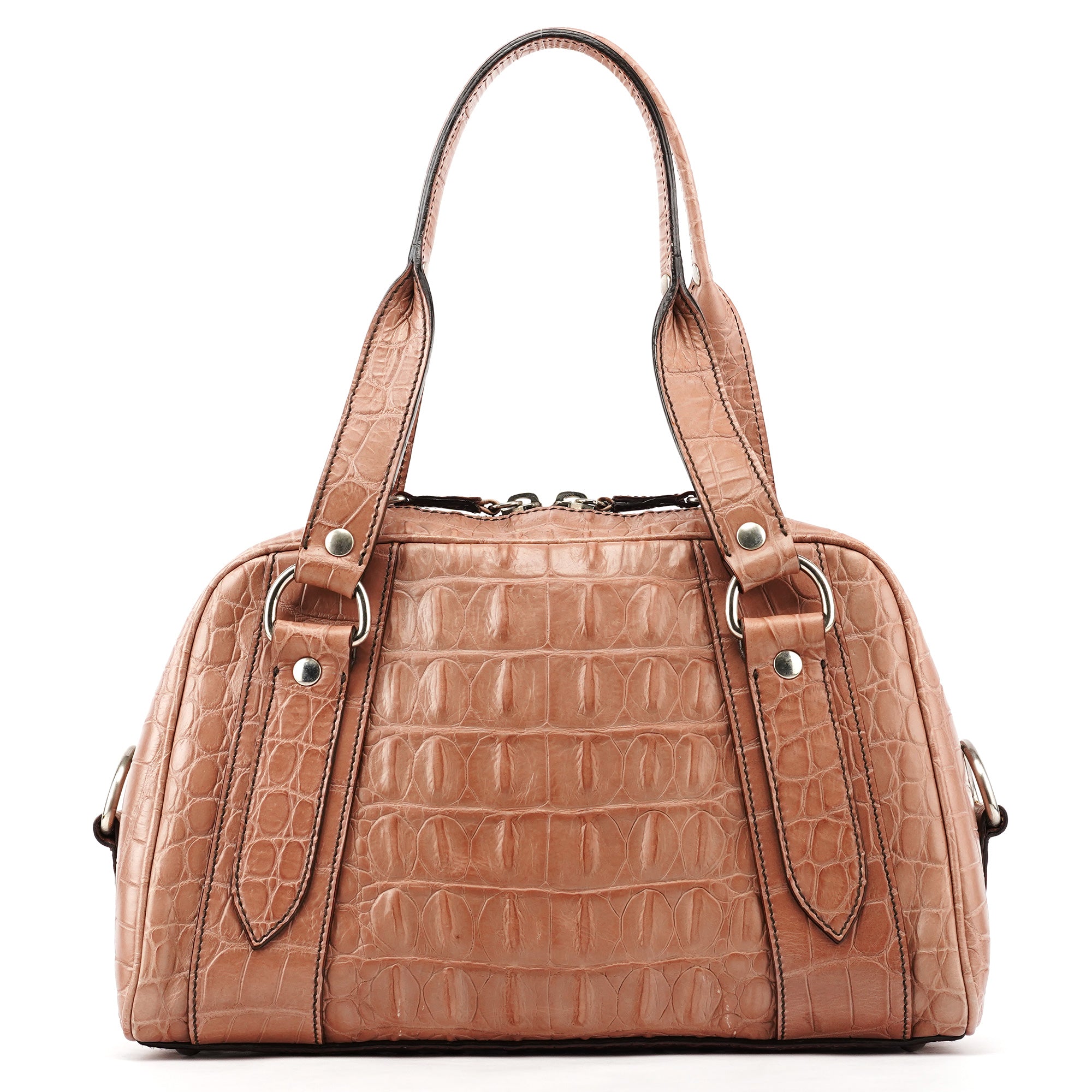 Soft Pink Croc Embossed Leather Bag