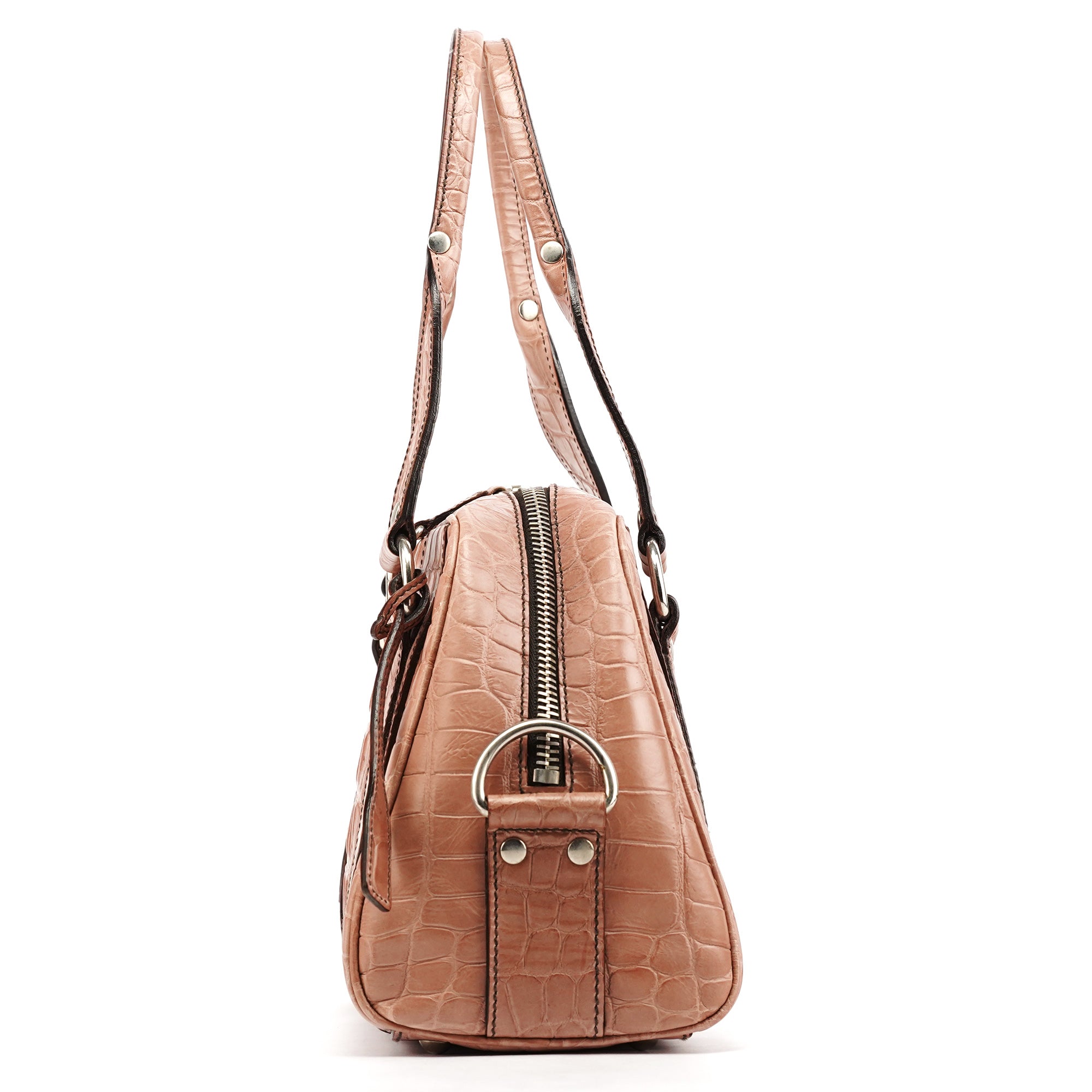 Soft Pink Croc Embossed Leather Bag