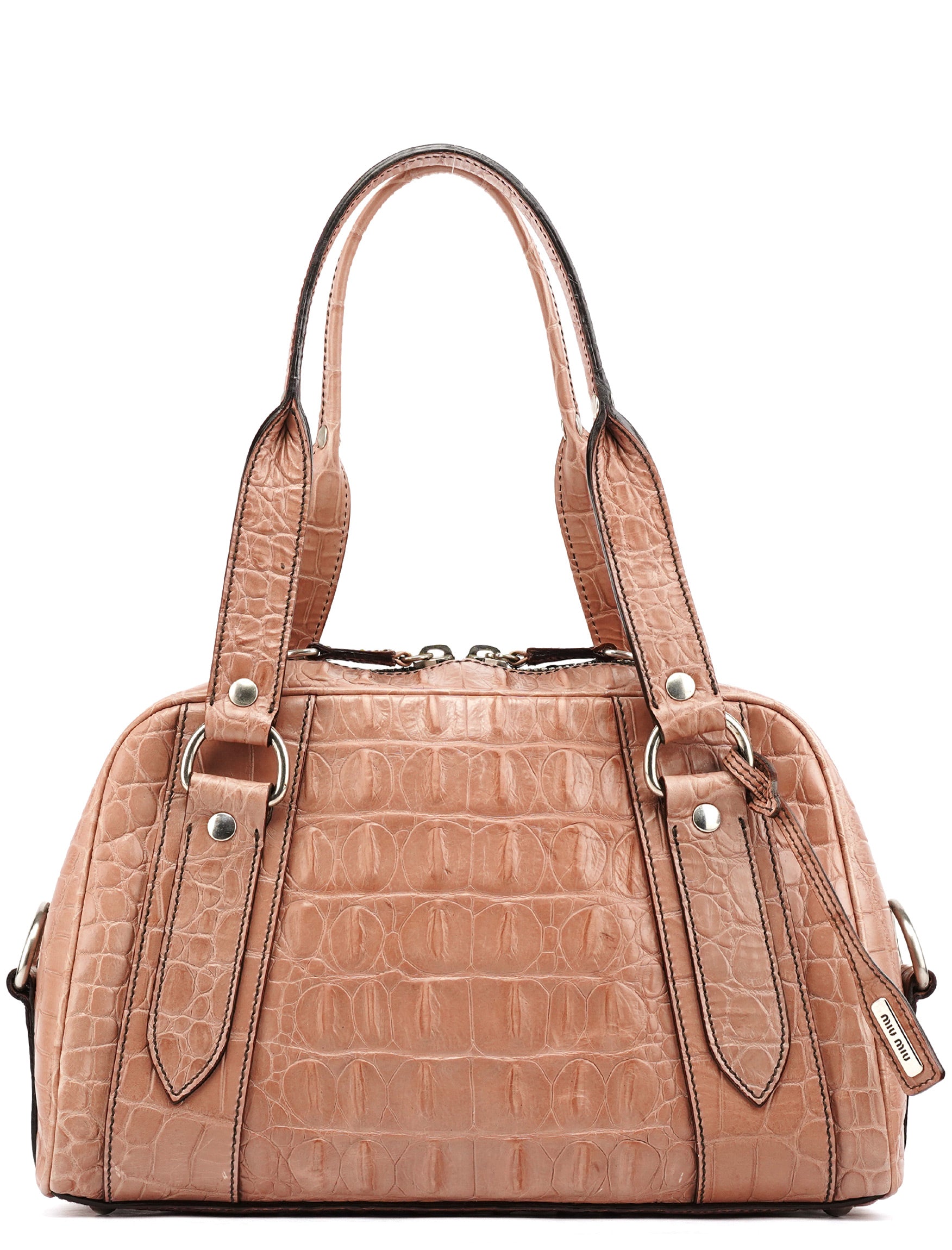 Soft Pink Croc Embossed Leather Bag