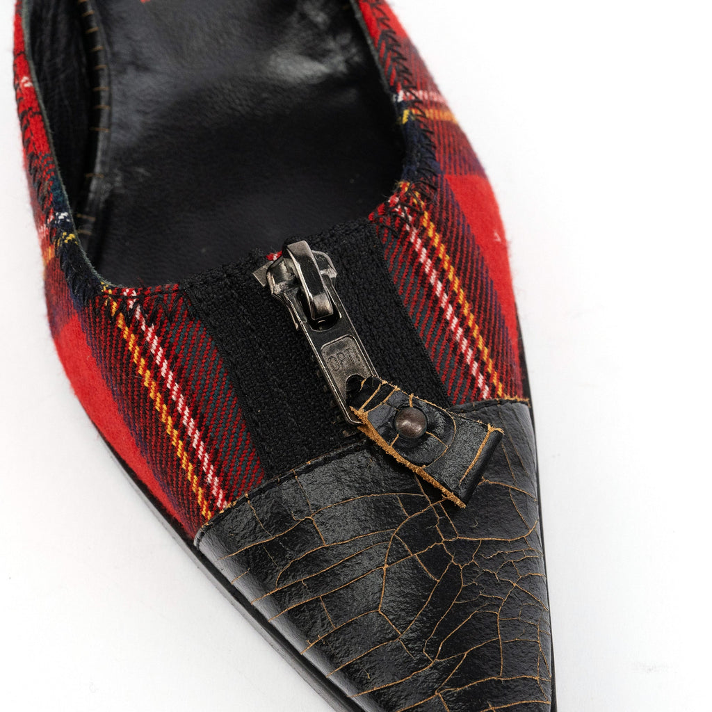 Tartan & Cracked Patent Leather Kitten Heel Mules