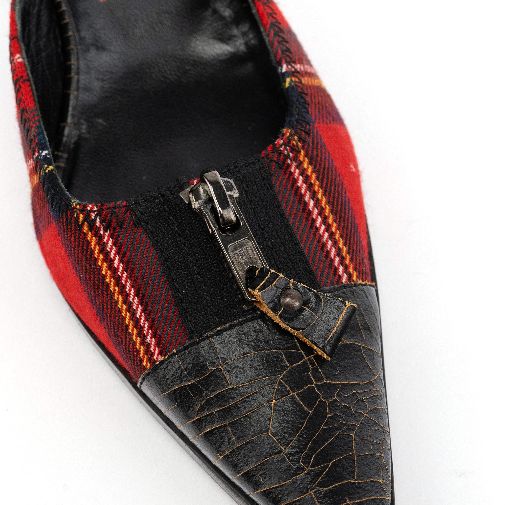 Tartan & Cracked Patent Leather Kitten Heel Mules