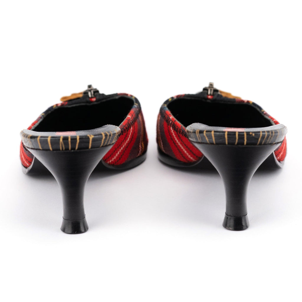Tartan & Cracked Patent Leather Kitten Heel Mules