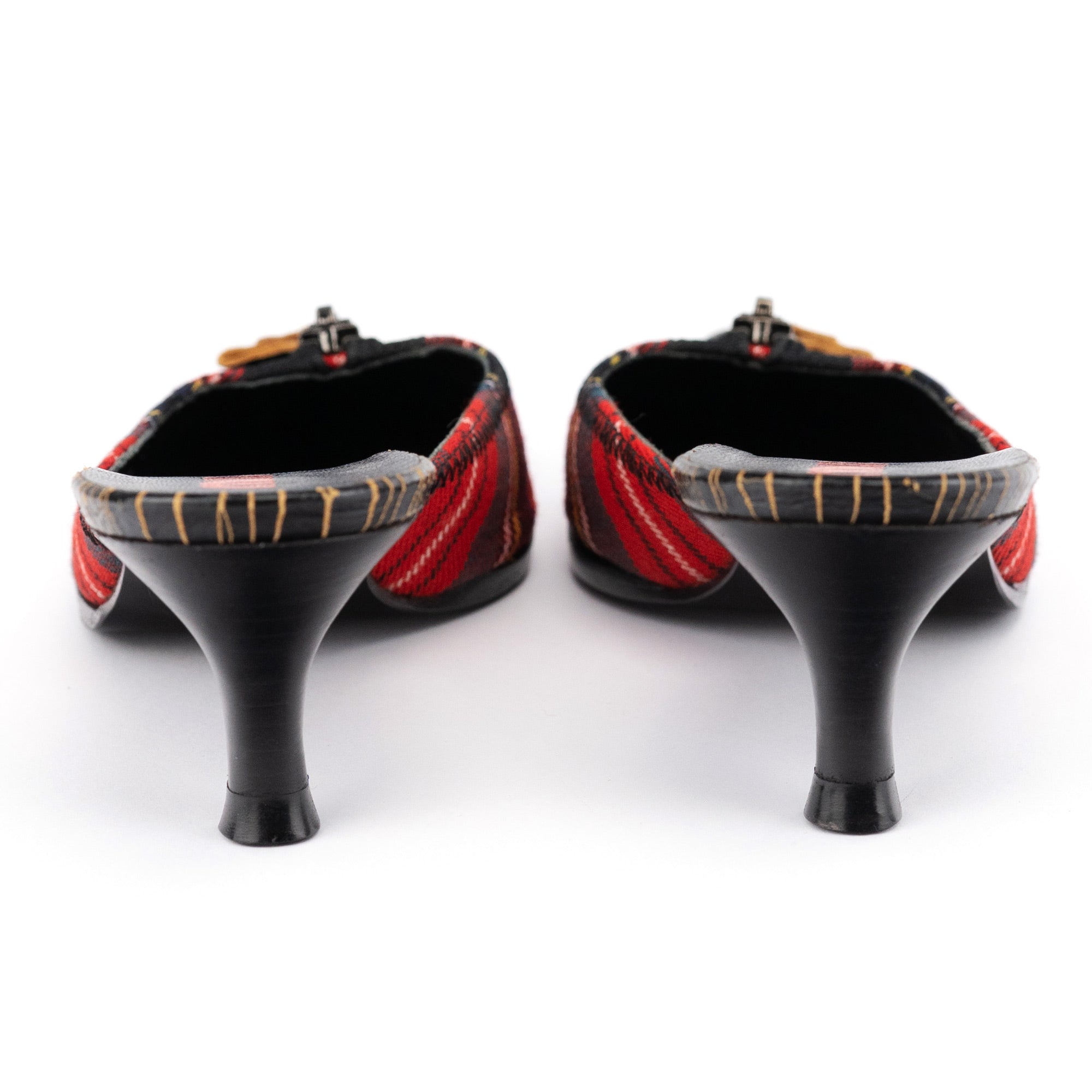 Tartan & Cracked Patent Leather Kitten Heel Mules