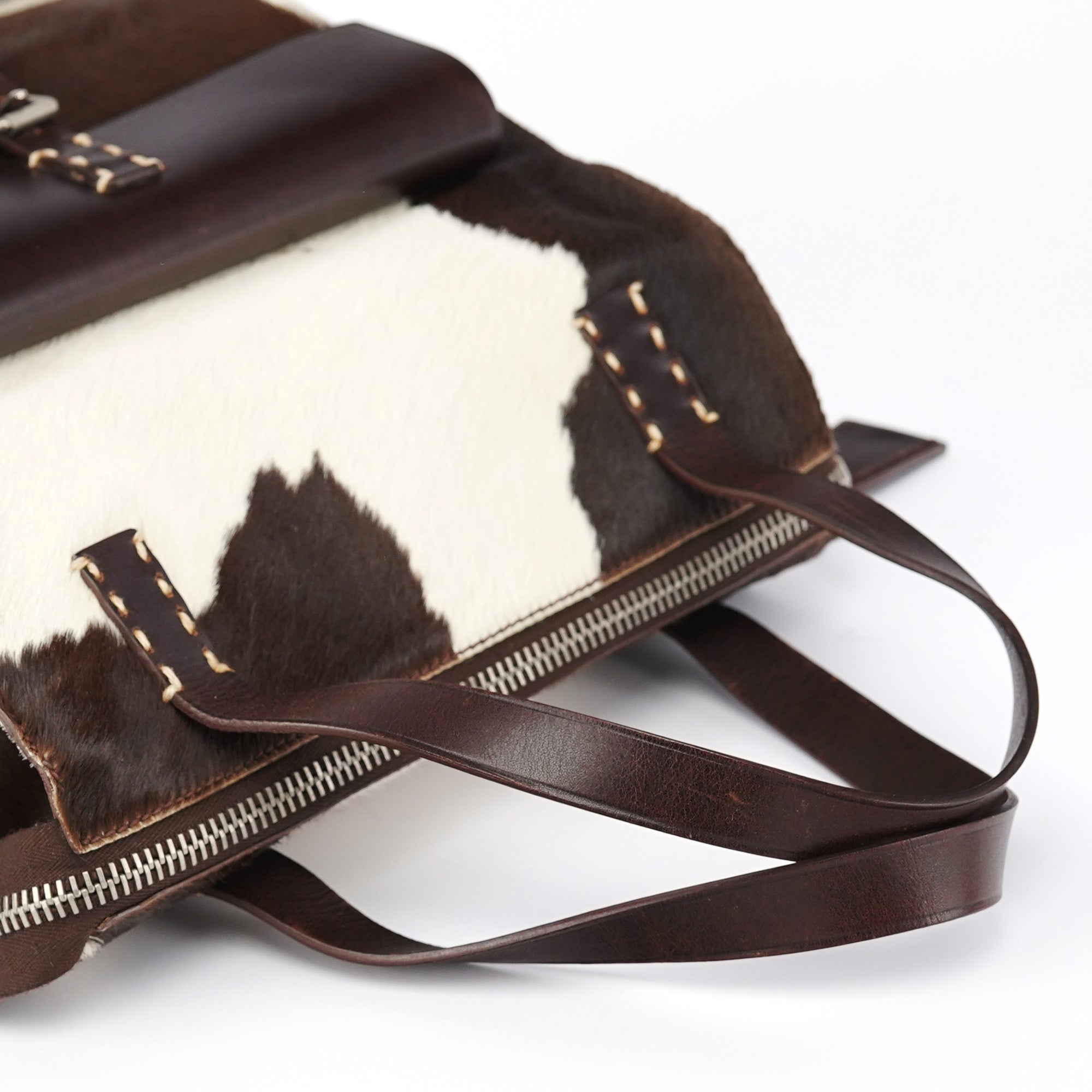 White Brown Calf Hair Tote Bag