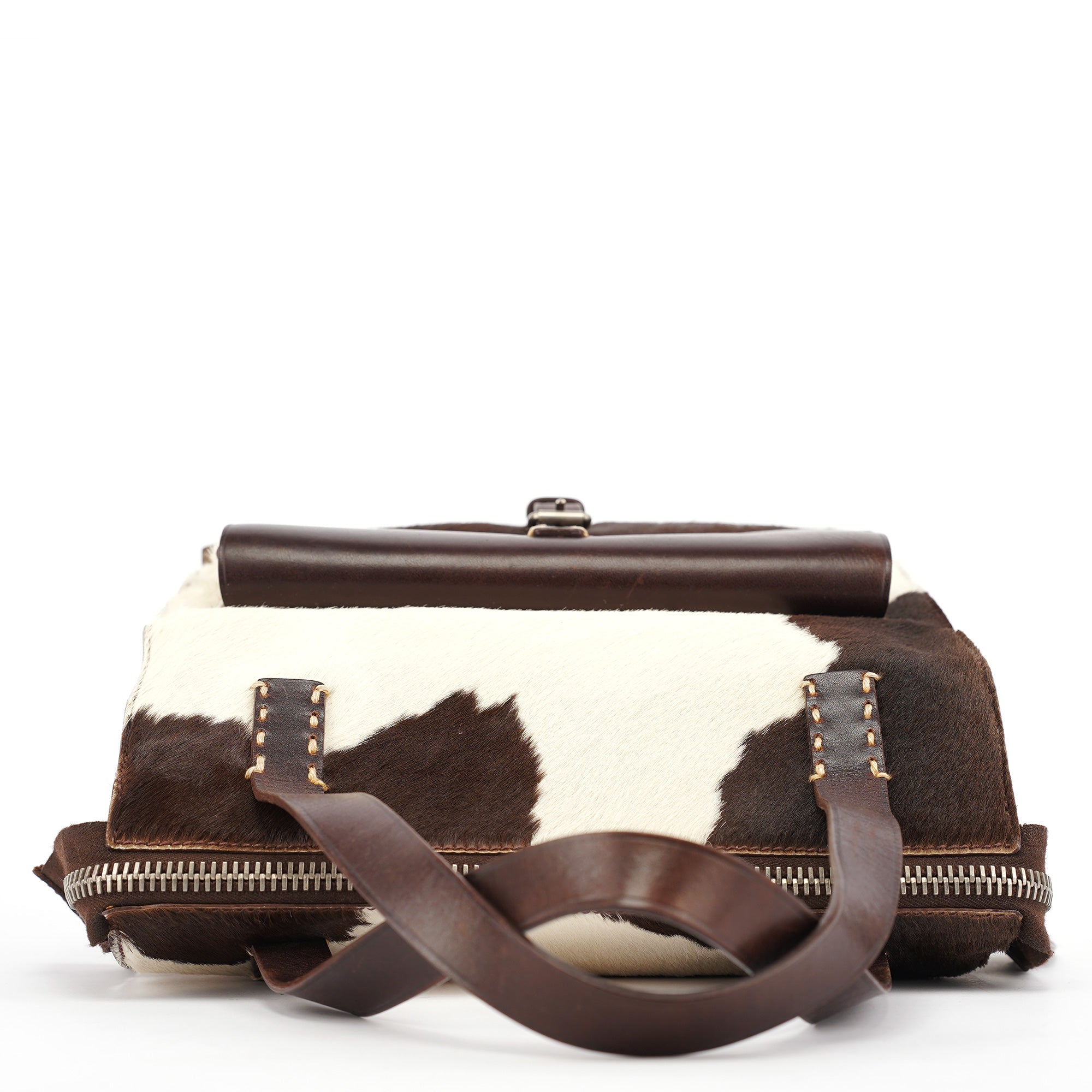 White Brown Calf Hair Tote Bag