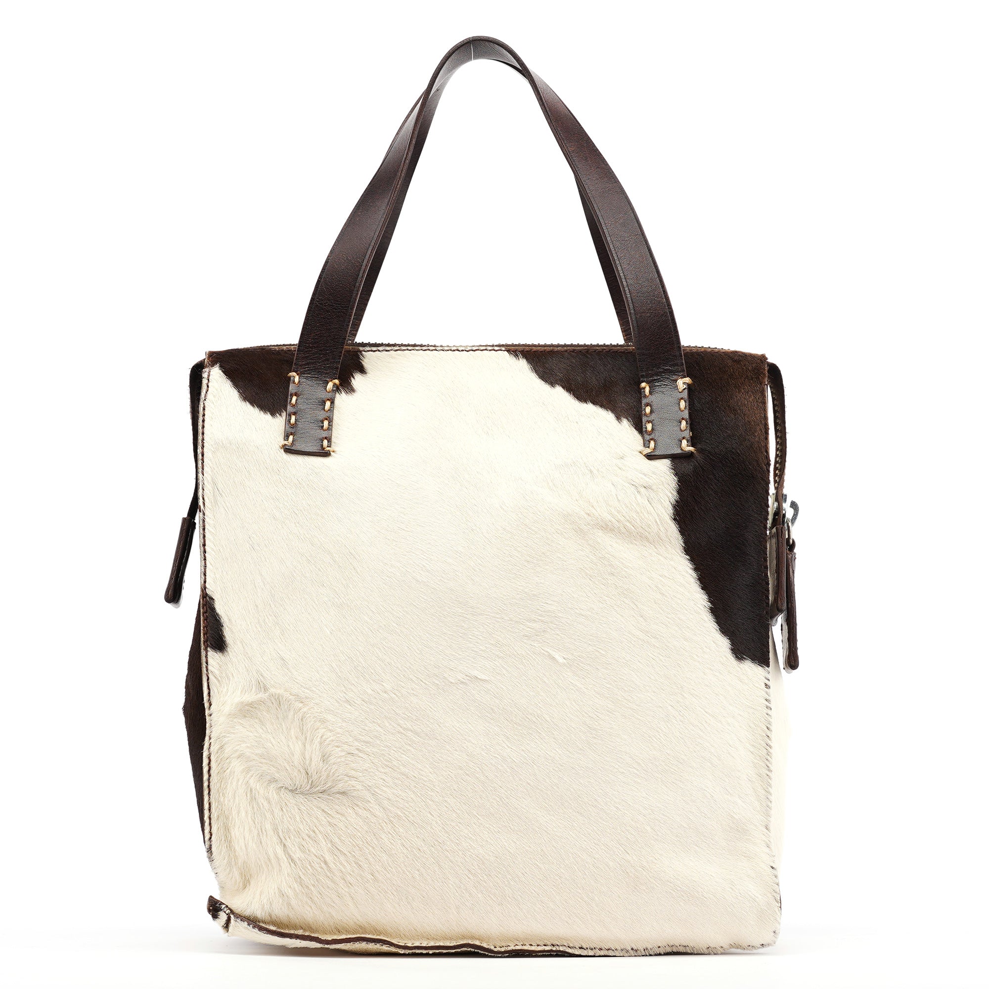 White Brown Calf Hair Tote Bag
