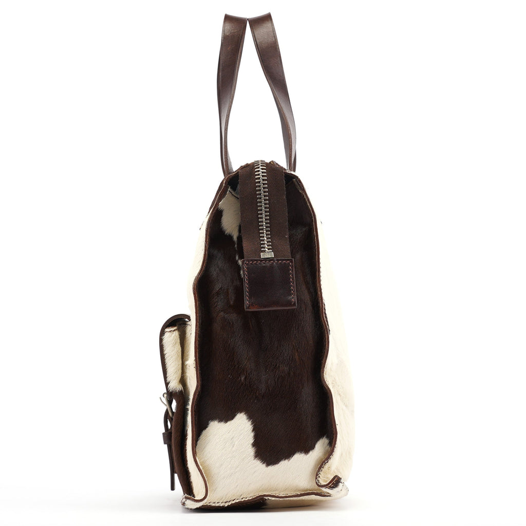 White Brown Calf Hair Tote Bag