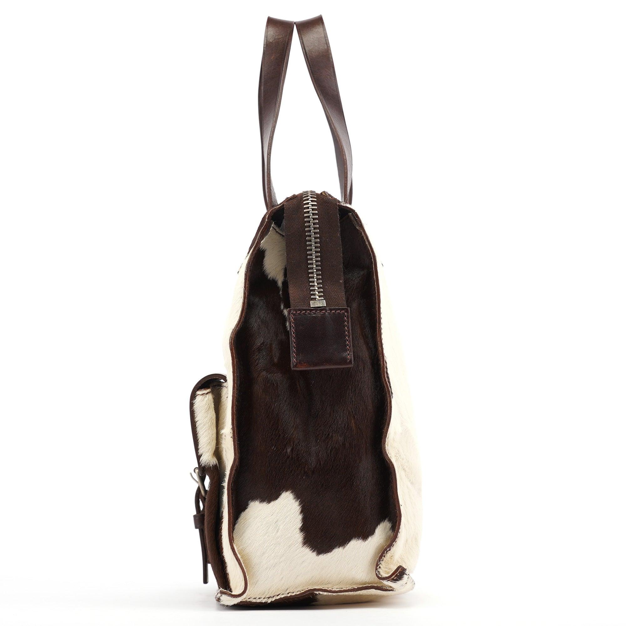White Brown Calf Hair Tote Bag