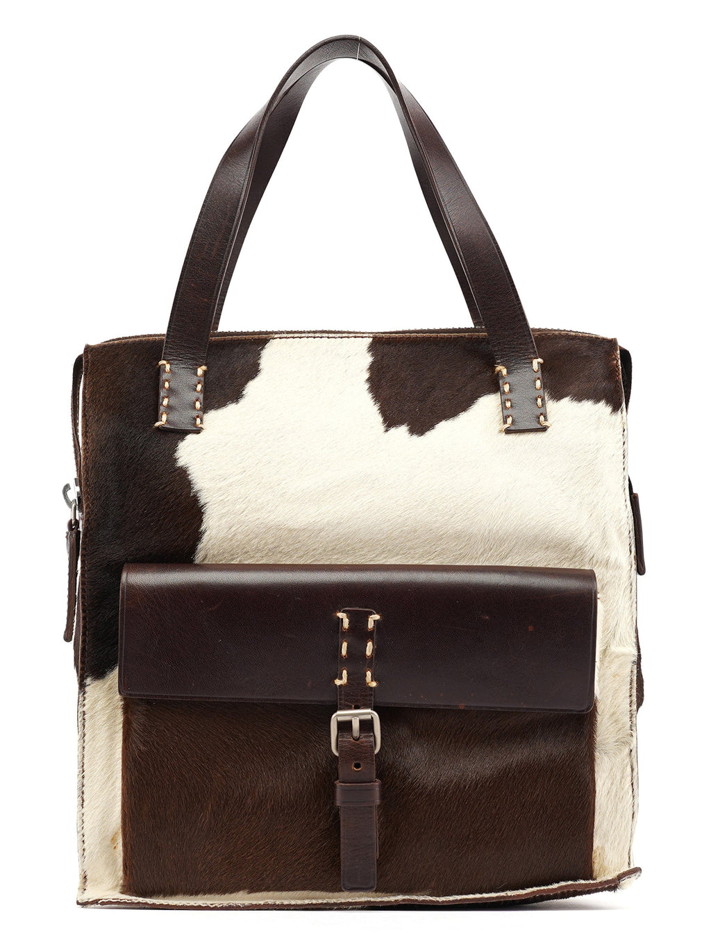 White Brown Calf Hair Tote Bag