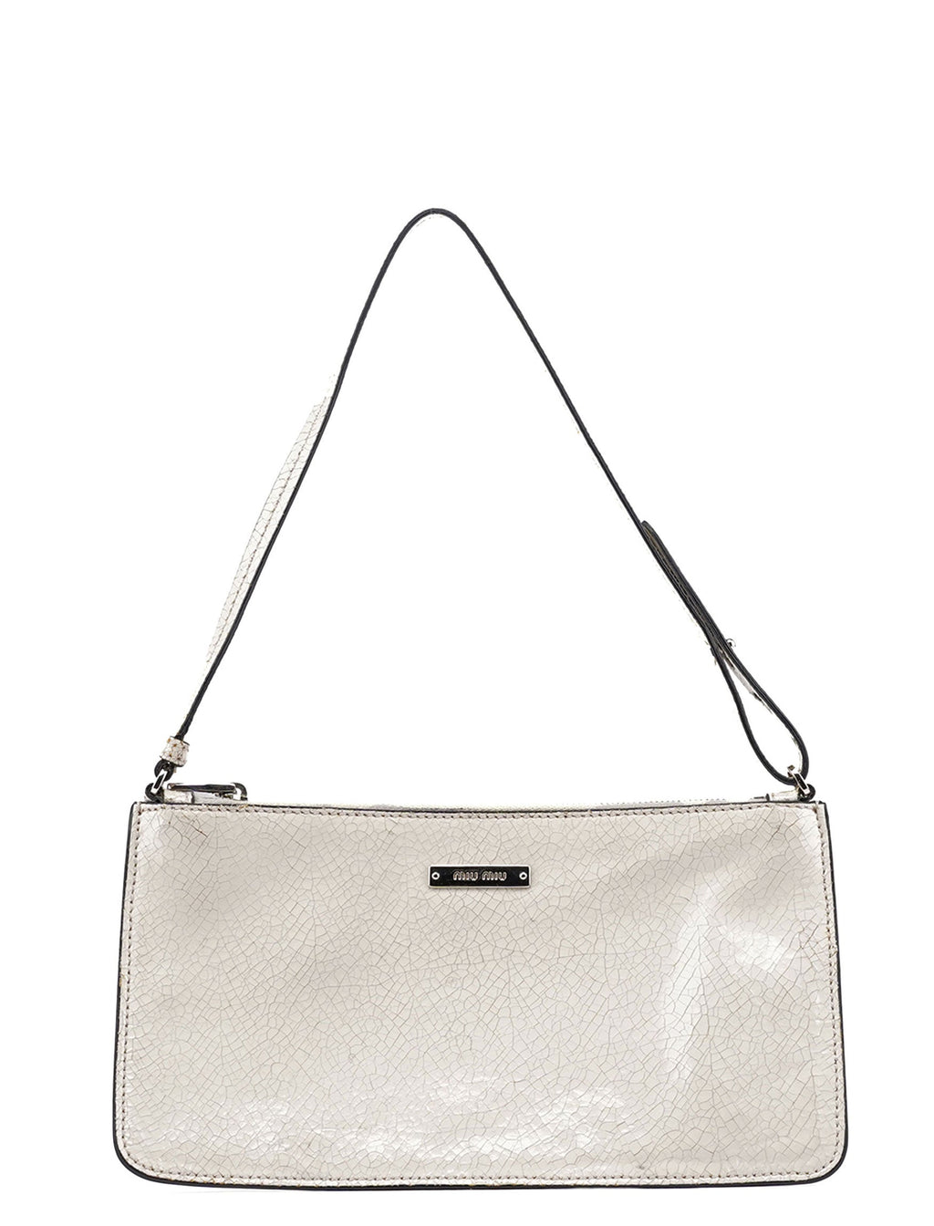 White Crackled Leather Mini Hobo Bag