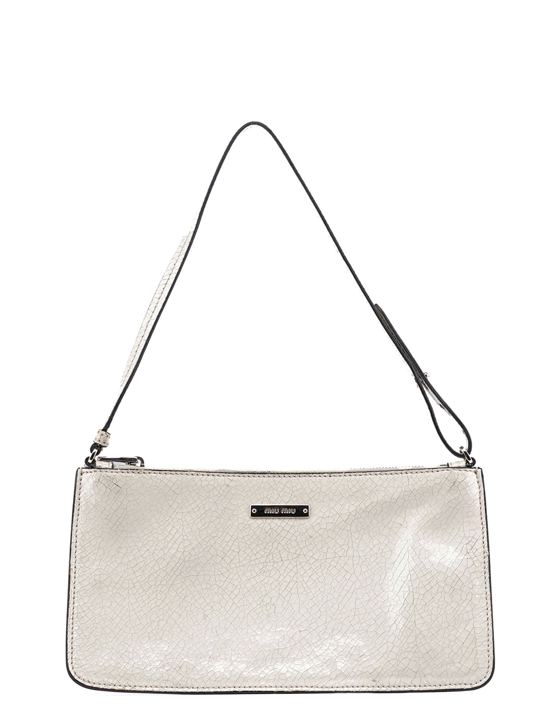 White Crackled Leather Mini Hobo Bag