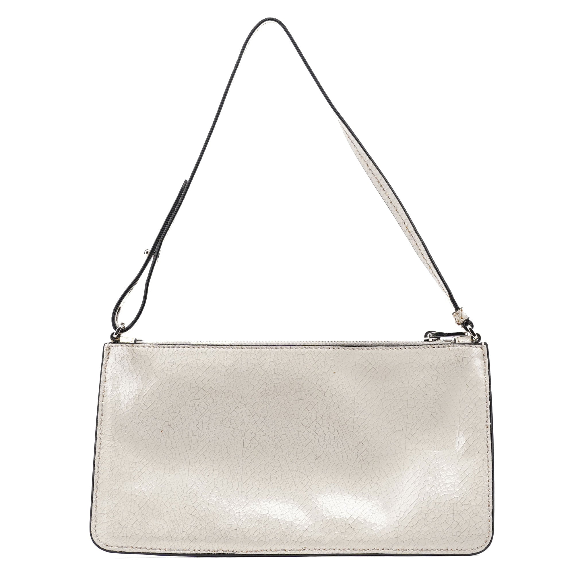 White Crackled Leather Mini Hobo Bag