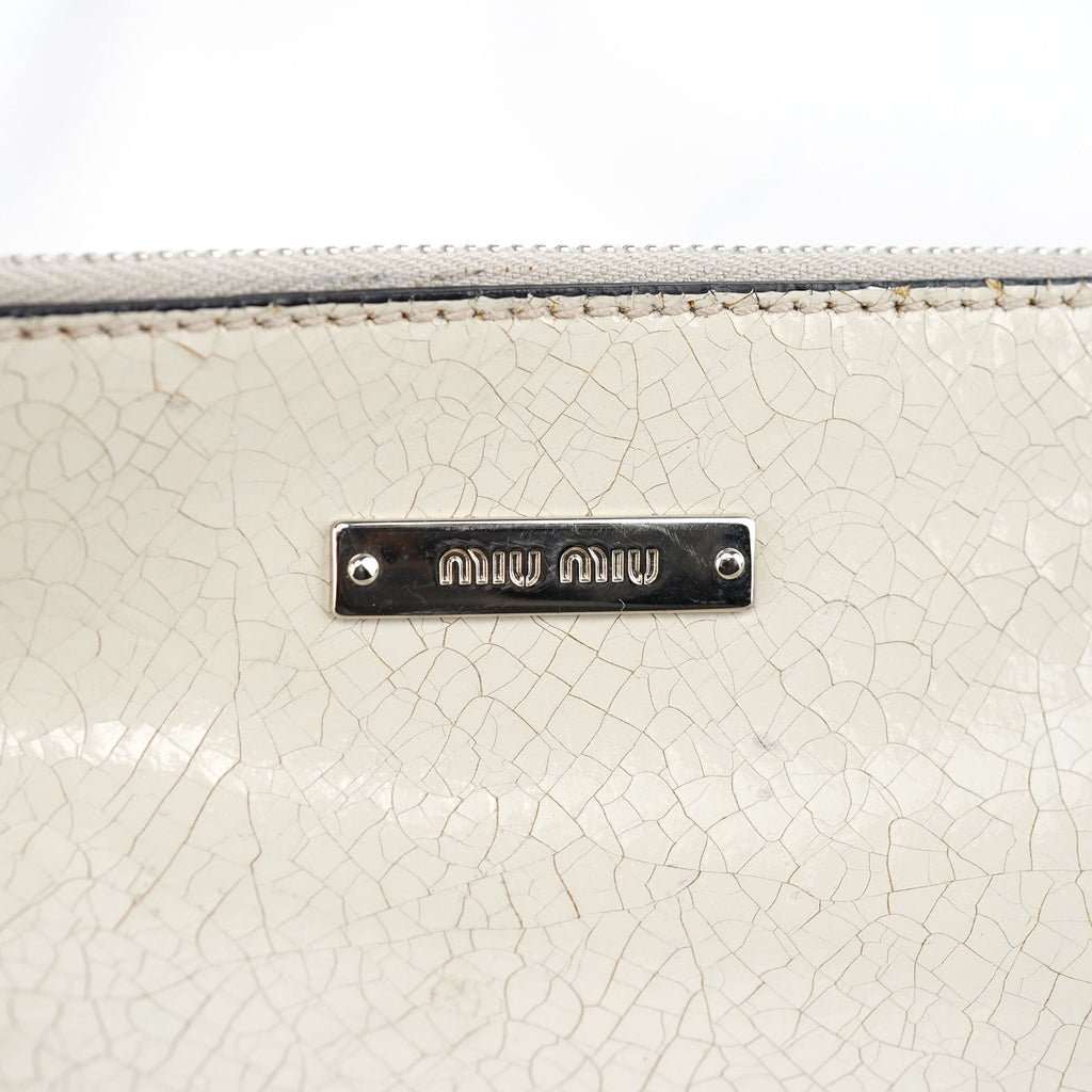 White Crackled Leather Mini Hobo Bag