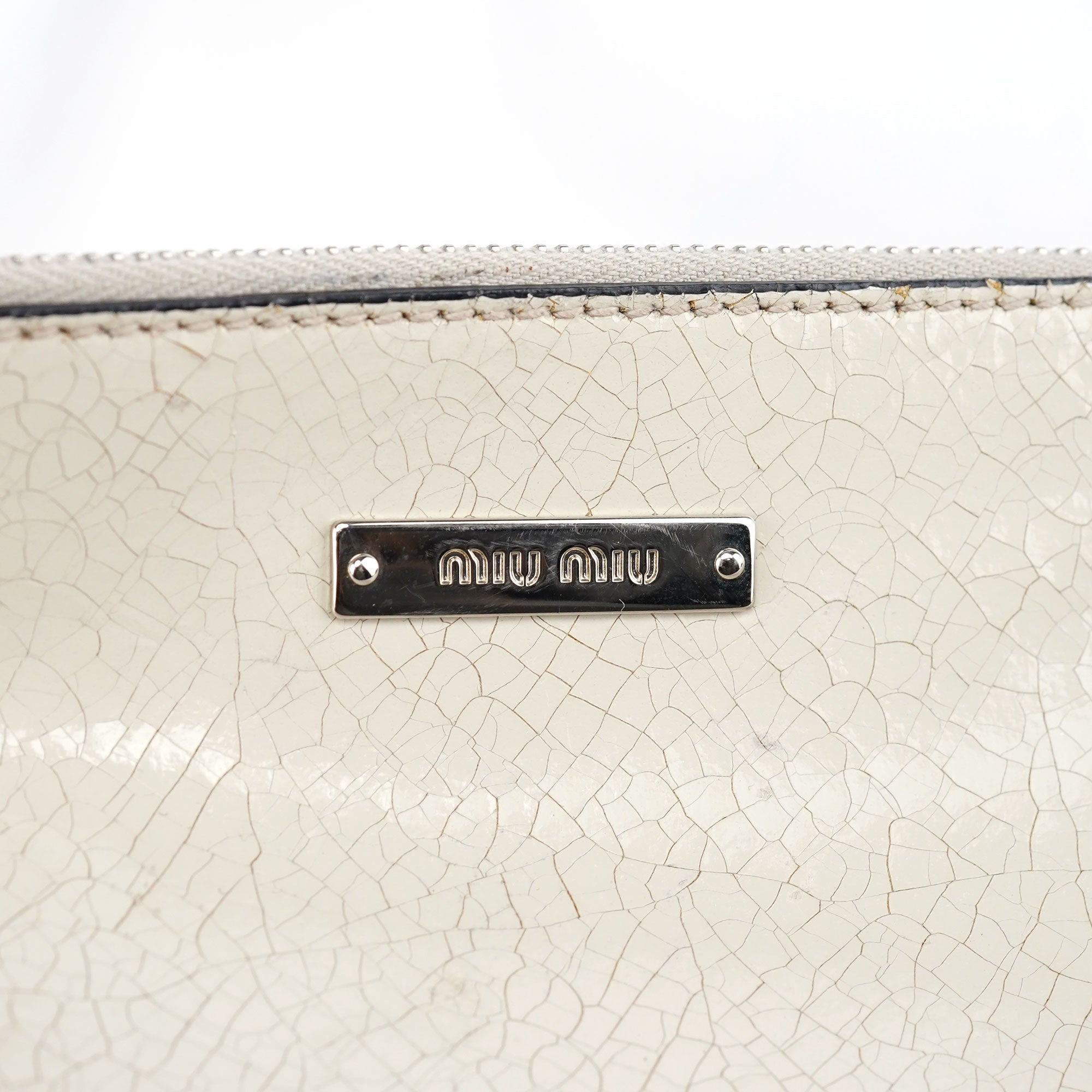 White Crackled Leather Mini Hobo Bag