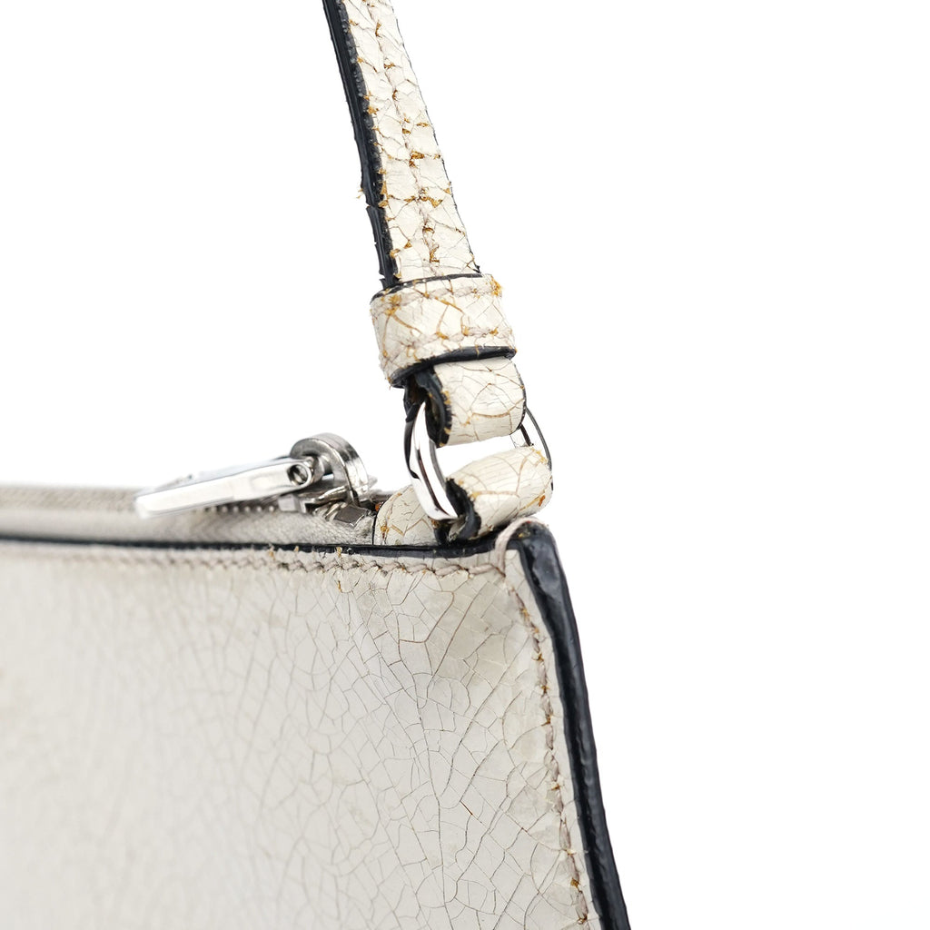 White Crackled Leather Mini Hobo Bag