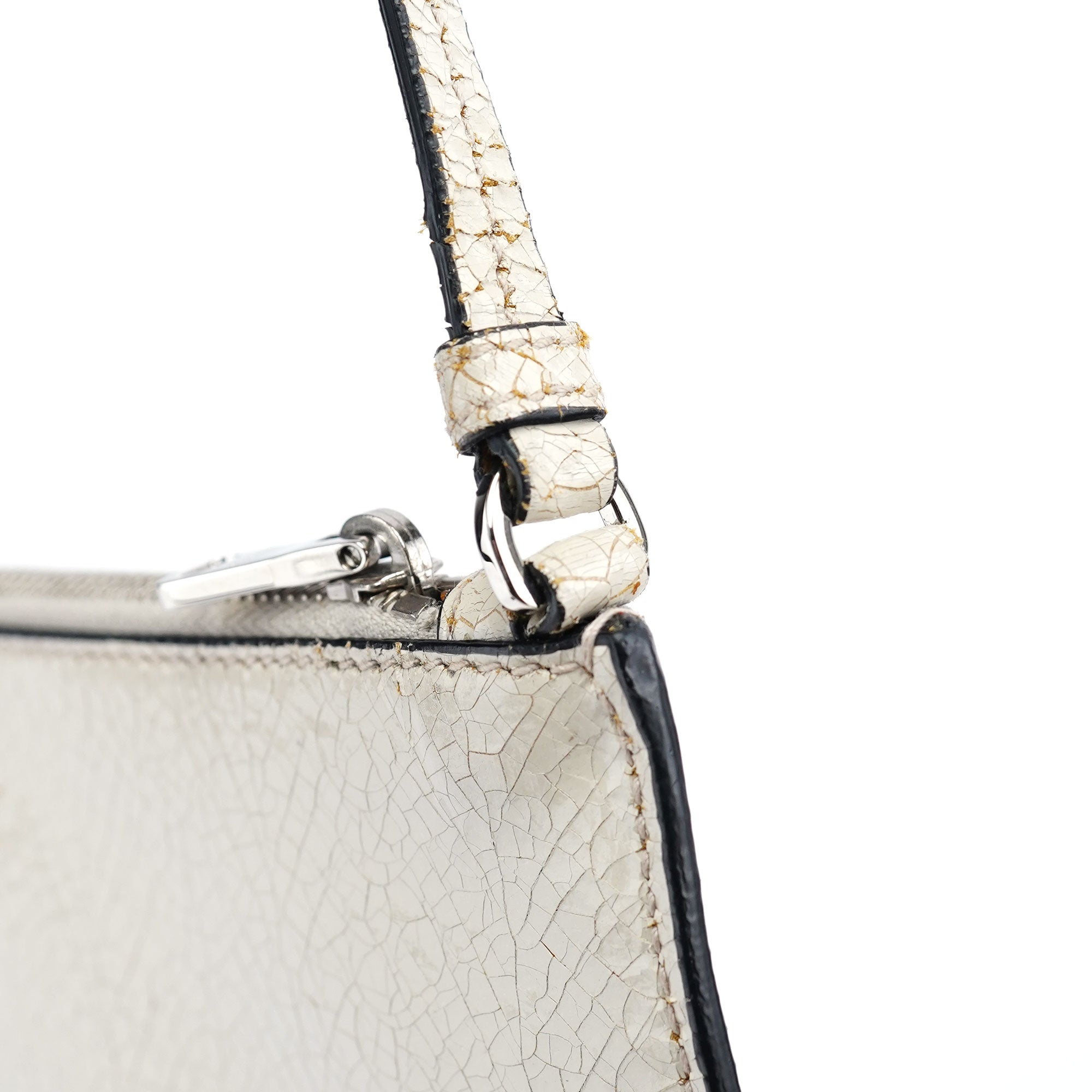 White Crackled Leather Mini Hobo Bag