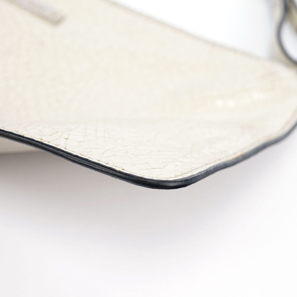 White Crackled Leather Mini Hobo Bag